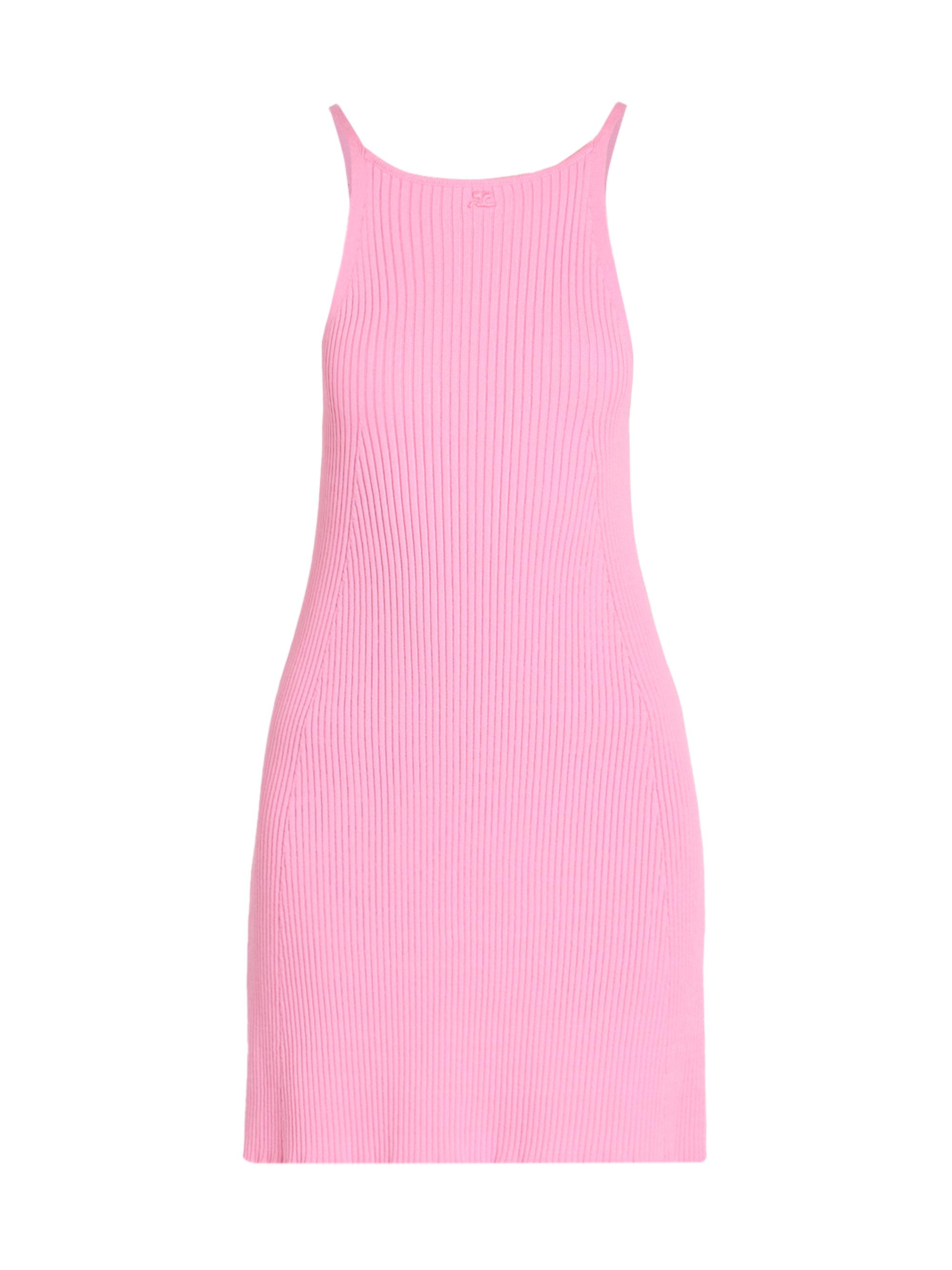 Courreges Women's Logo-Embroidered Rib-Knit Minidress - Party Pink