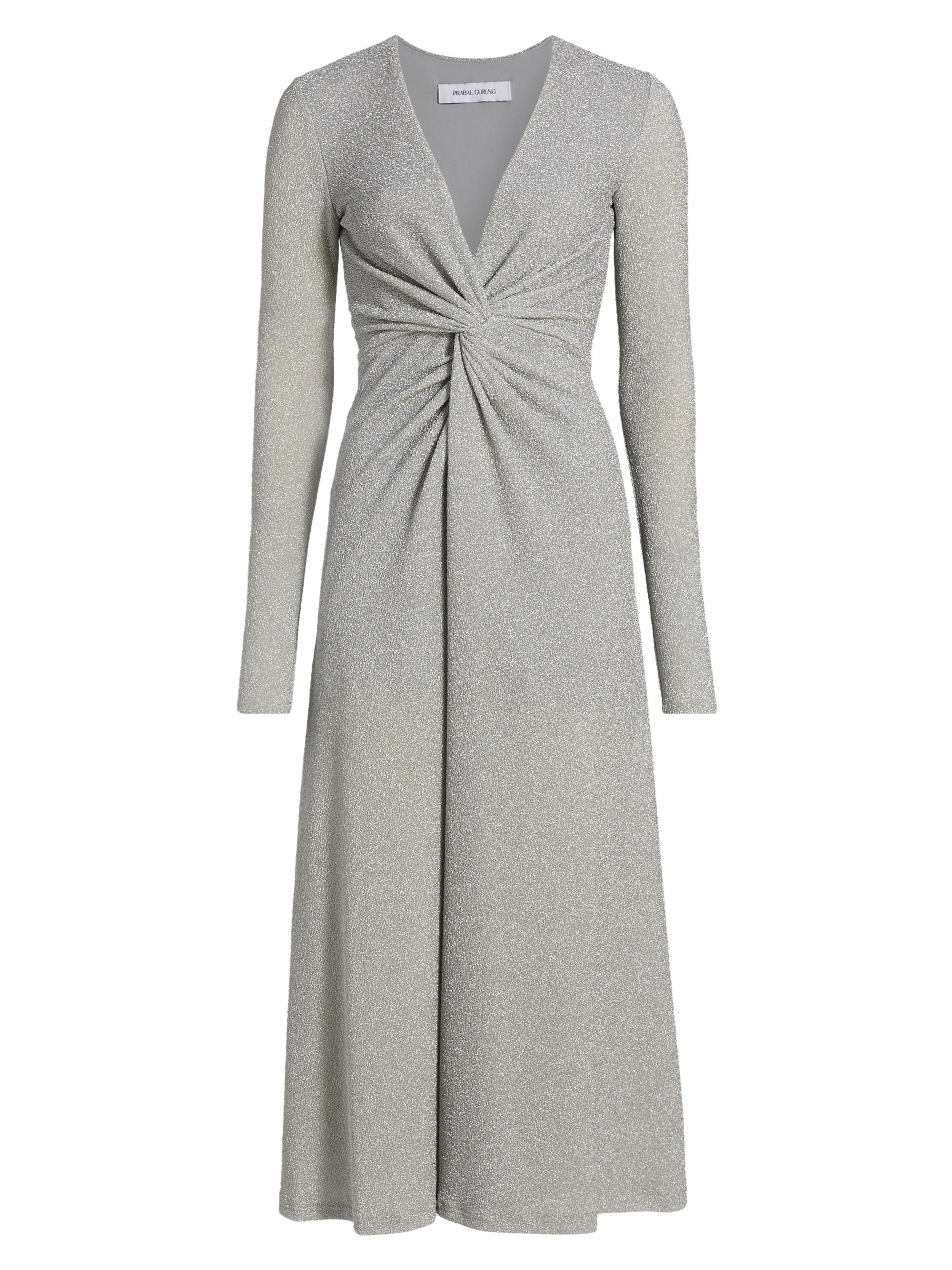 Prabal Gurung Women's Shimmer Twist Midi-Dress - Silver