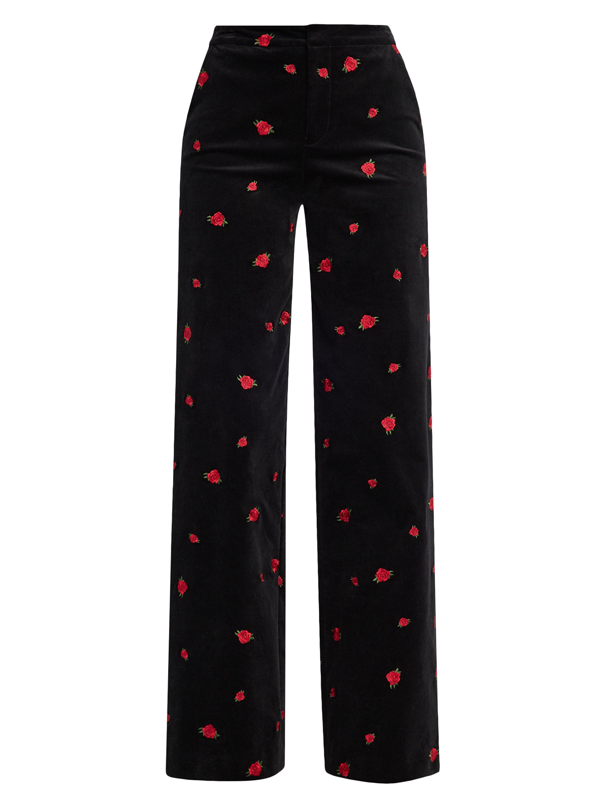 Livvy Rose-Embroidered Velvet Pants