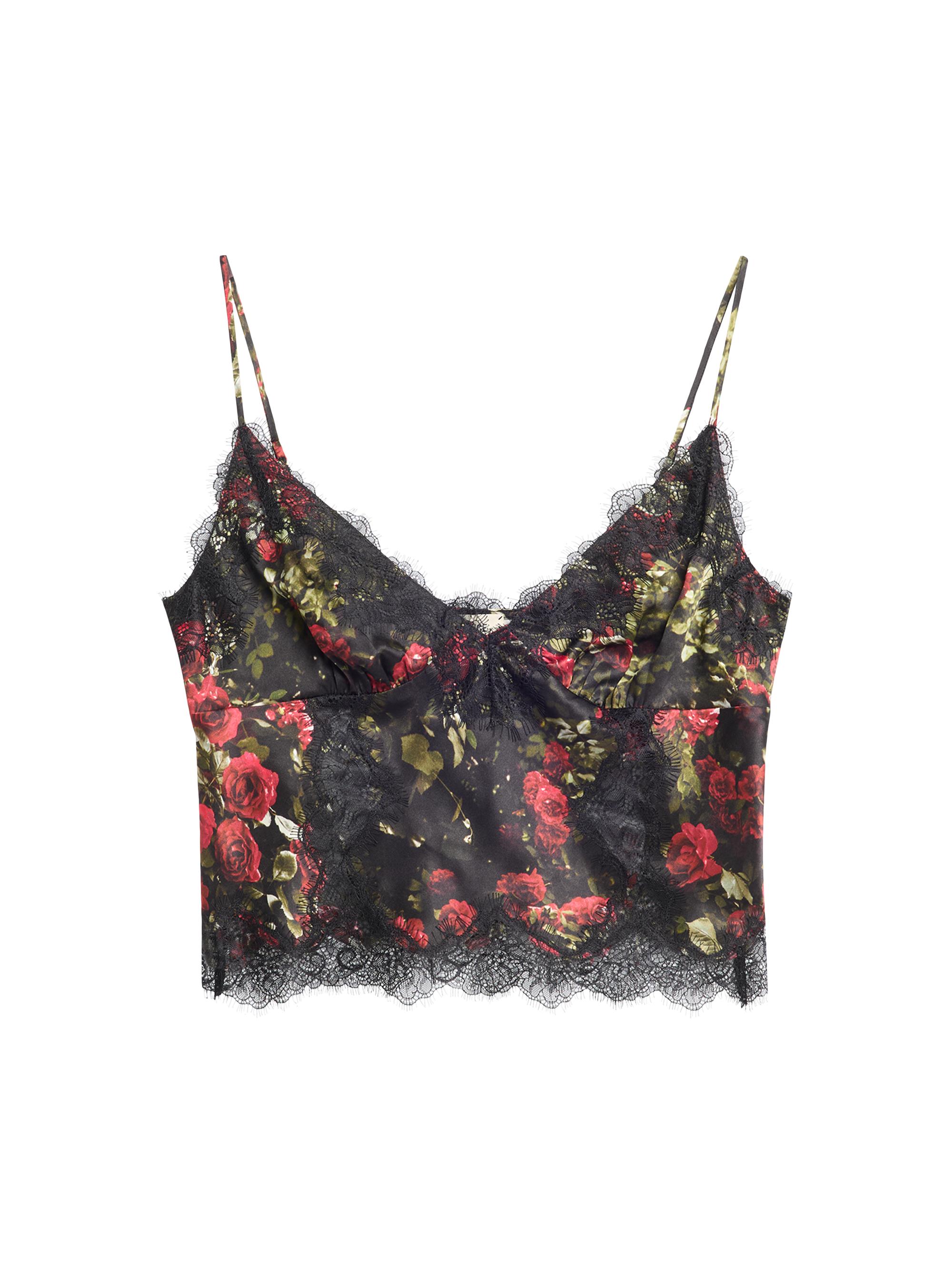 L'AGENCE Women's Kimber Floral Lace-Trim Silk Relaxed-Fit Camisole - Black Red Grey