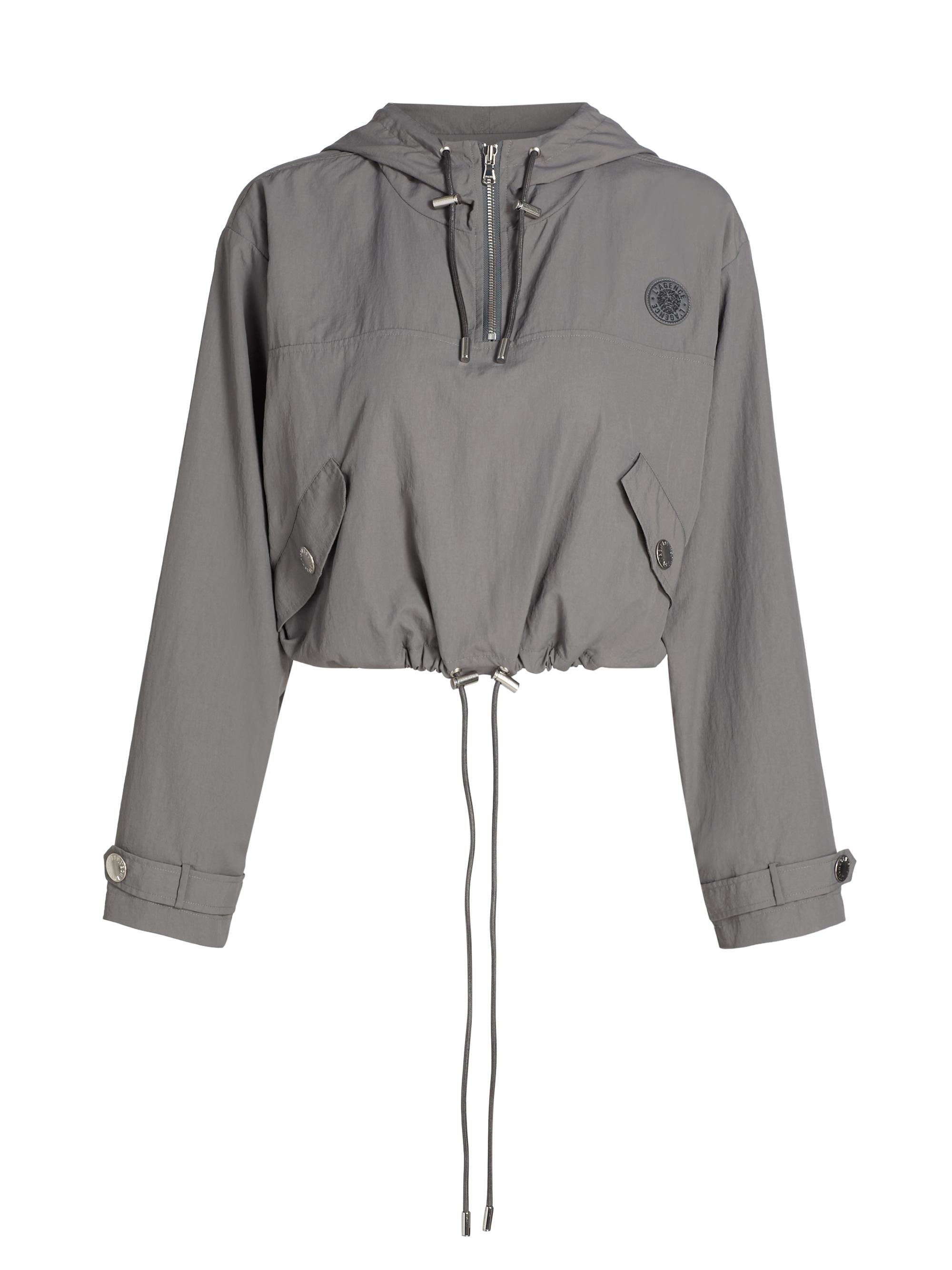 L'AGENCE Women's Bronwyn Logo Crop Windbreaker Jacket - Medium Grey