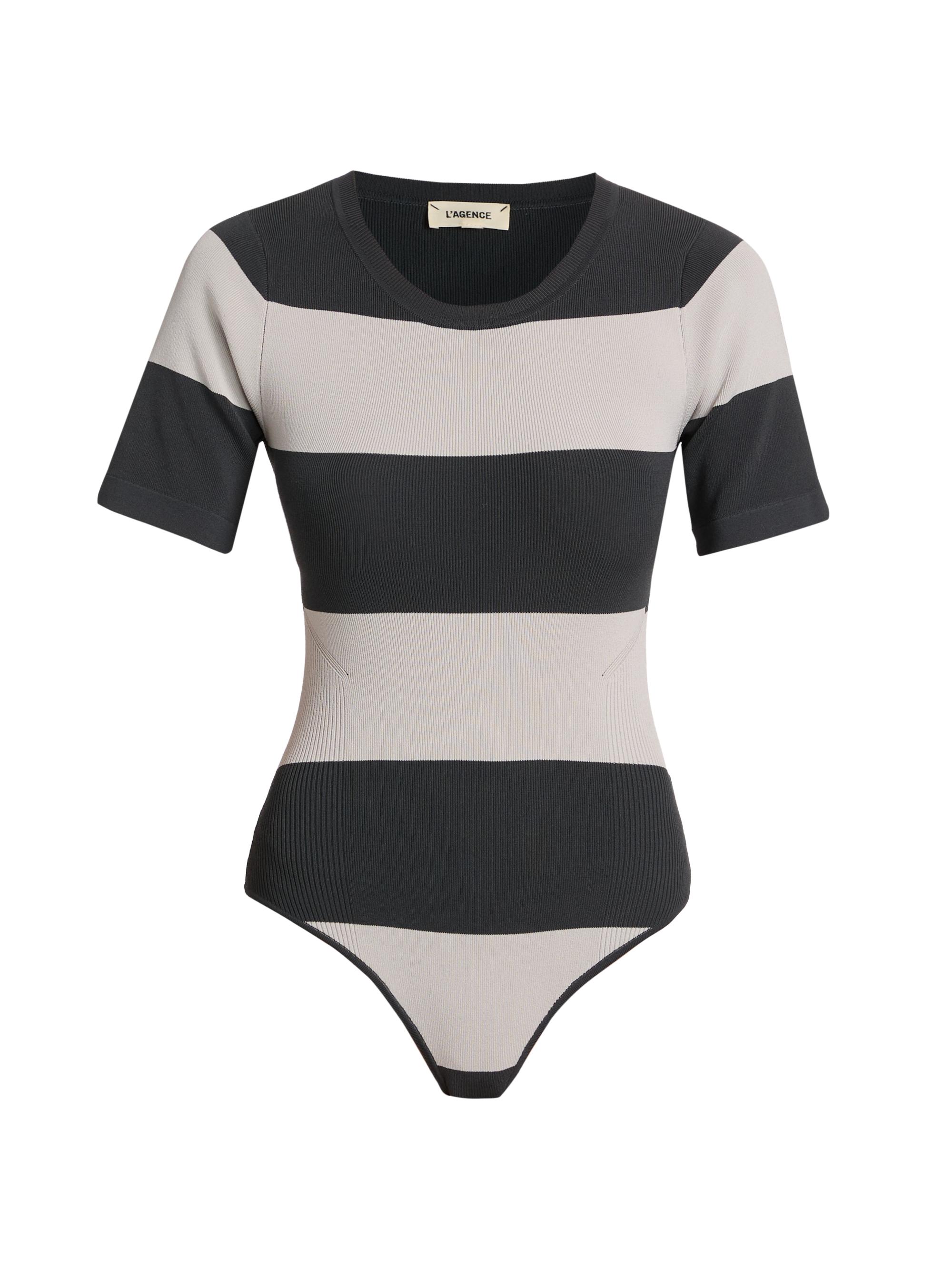 L'AGENCE Women's Rosemond Striped Knit Bodysuit - Dark Slate Light Grey Stripe