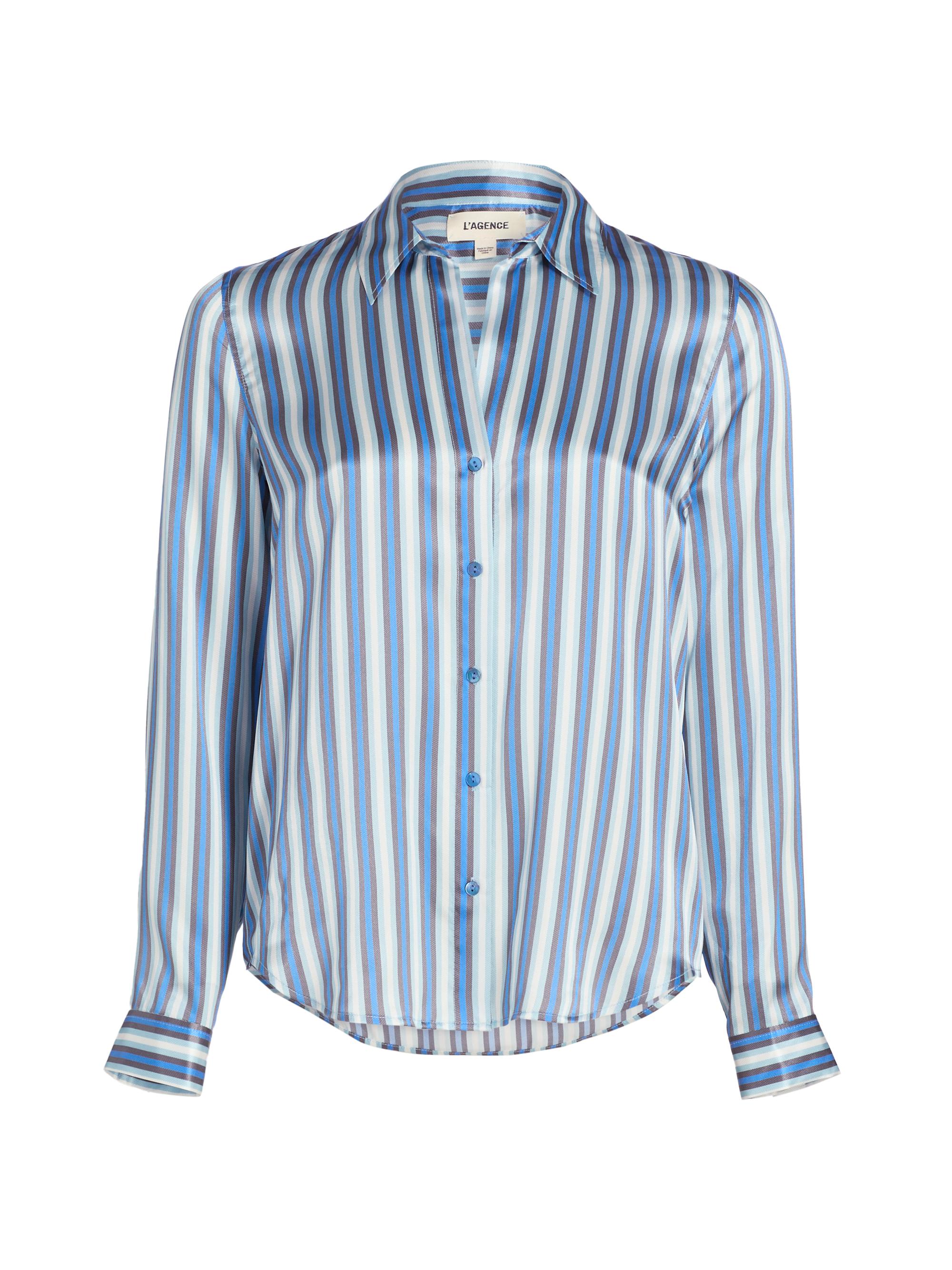 L'AGENCE Women's Tyler Striped Silk Blouse - Blue Multi Herringbone Stripe