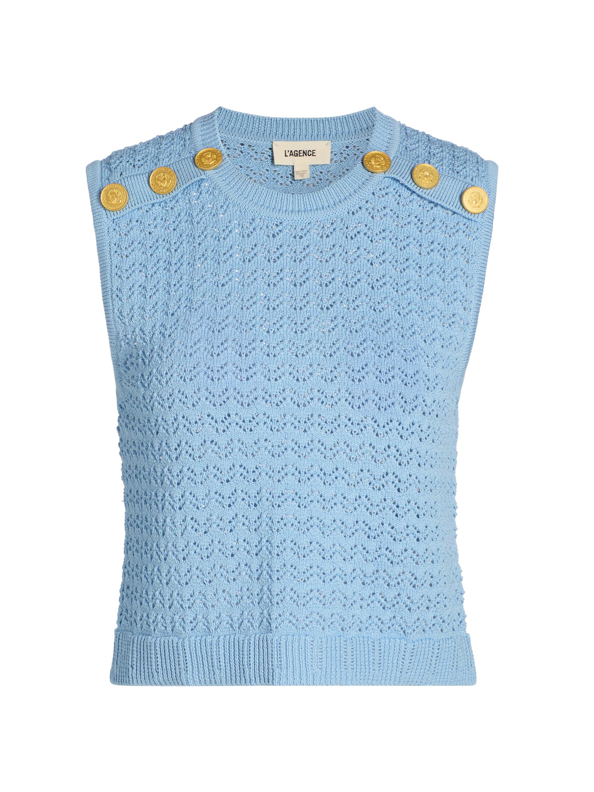 L'AGENCE Women's Max Pointelle-Knit Tank - Pale Blue Gold