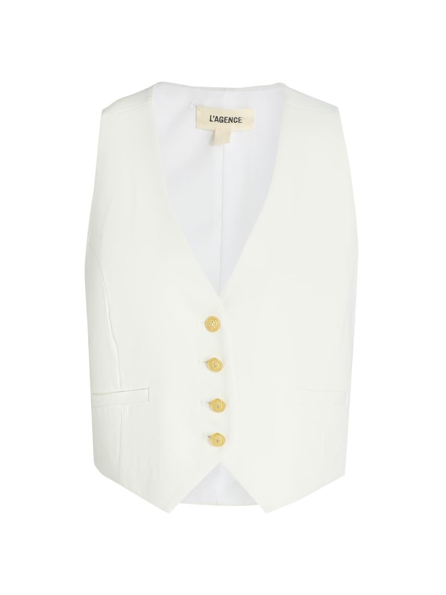 L'AGENCE Jianna V-Neck Short Vest | Saks Fifth Avenue