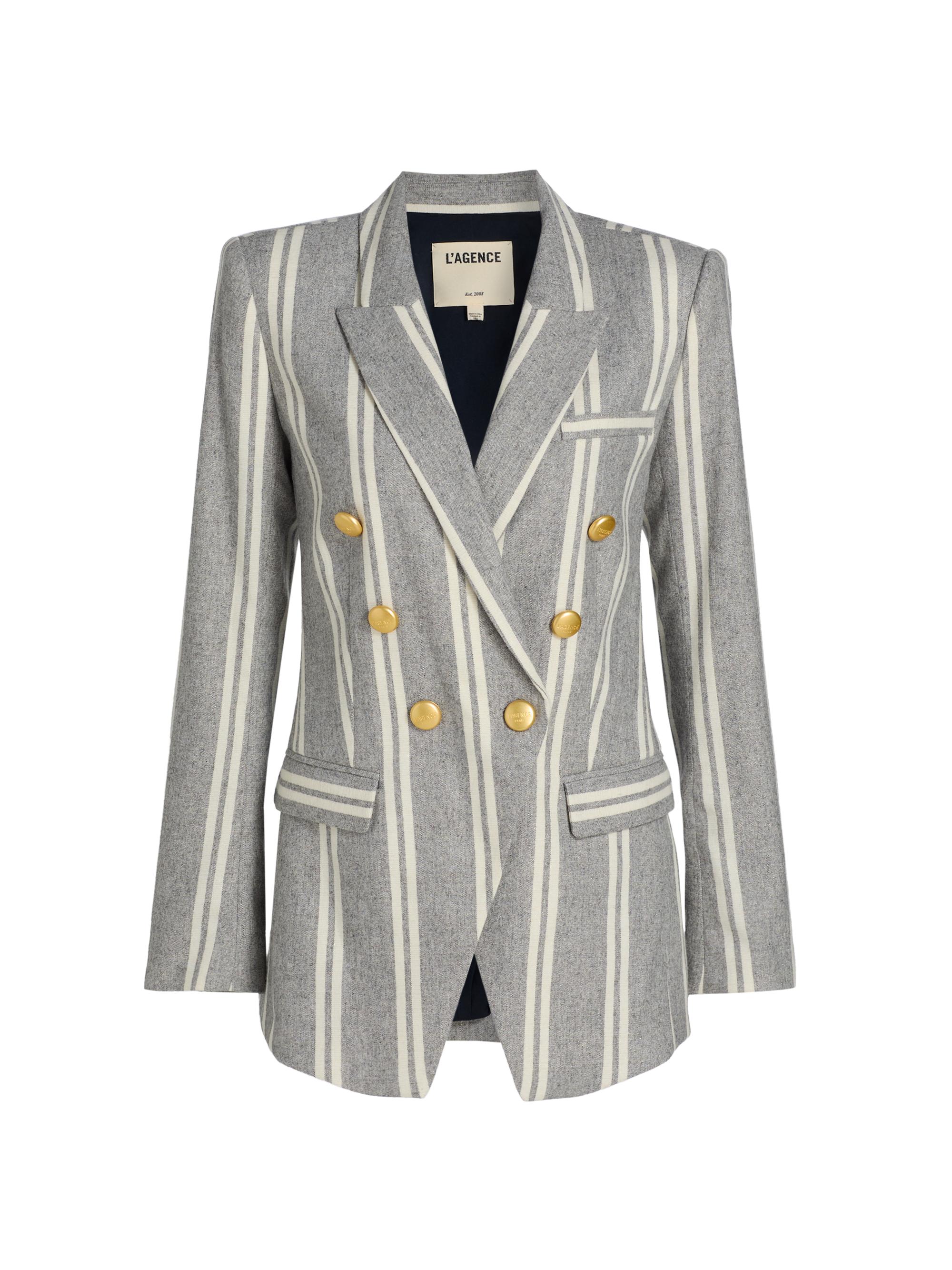 L'AGENCE Women's Kendi Striped Wool-Blend Double-Breasted Blazer - Grey  Stripe
