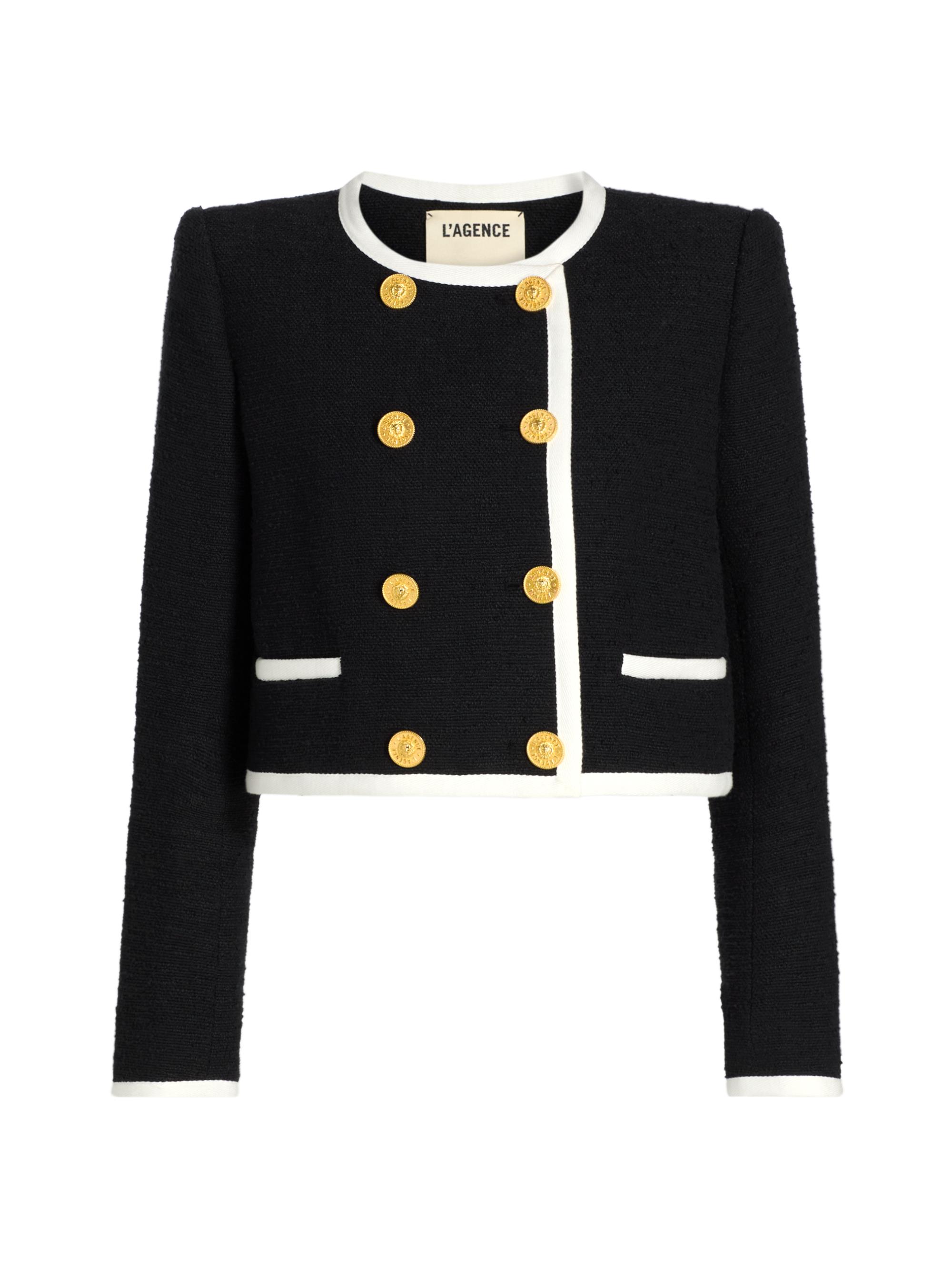 L'AGENCE Women's Mazikeen Cotton-Blend Tweed Double-Breasted Jacket - Black White