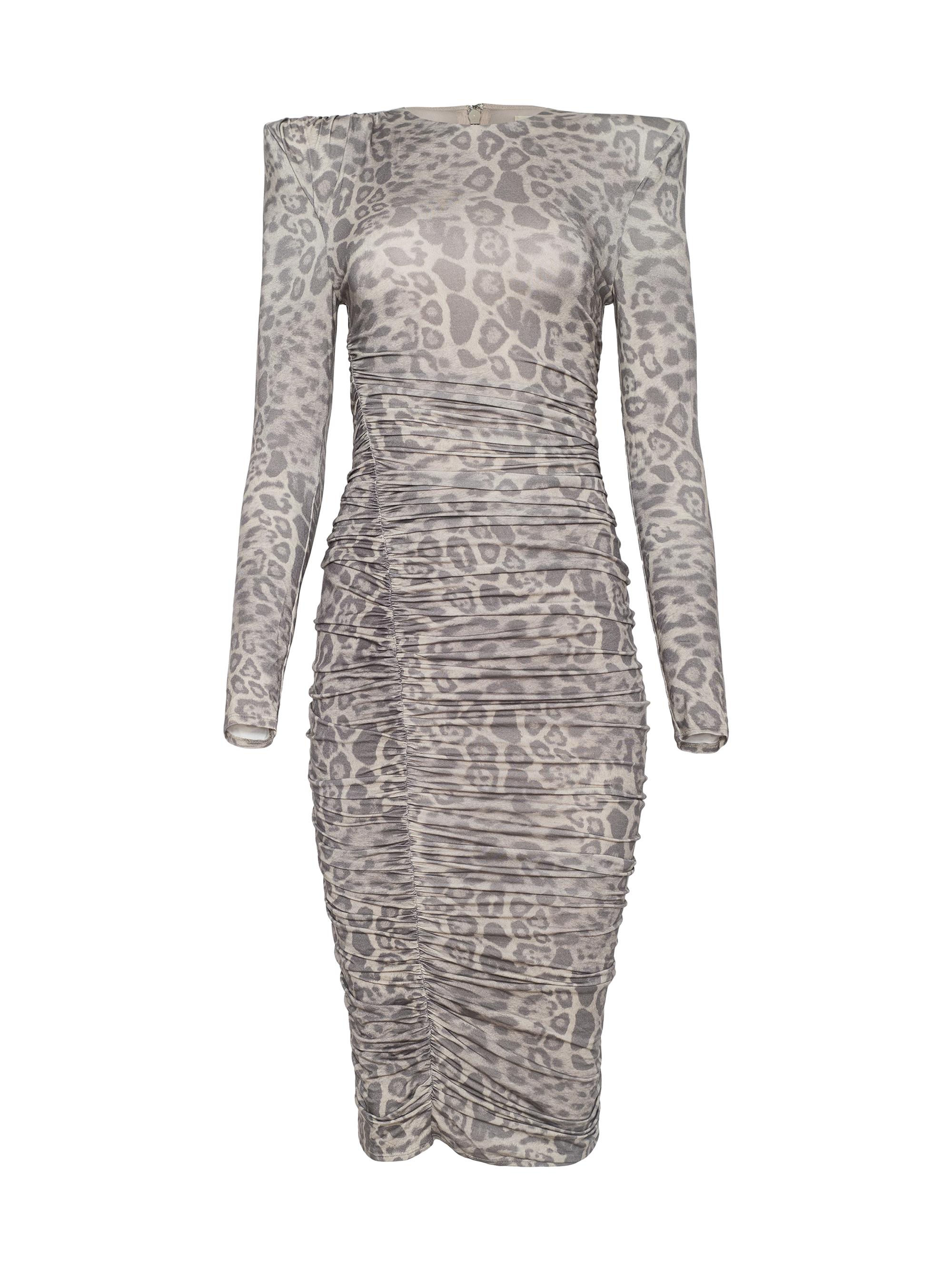 L'AGENCE Women's Paityn Leopard Print Ruched Sheath Dress - Grey Multi Patch Leopard