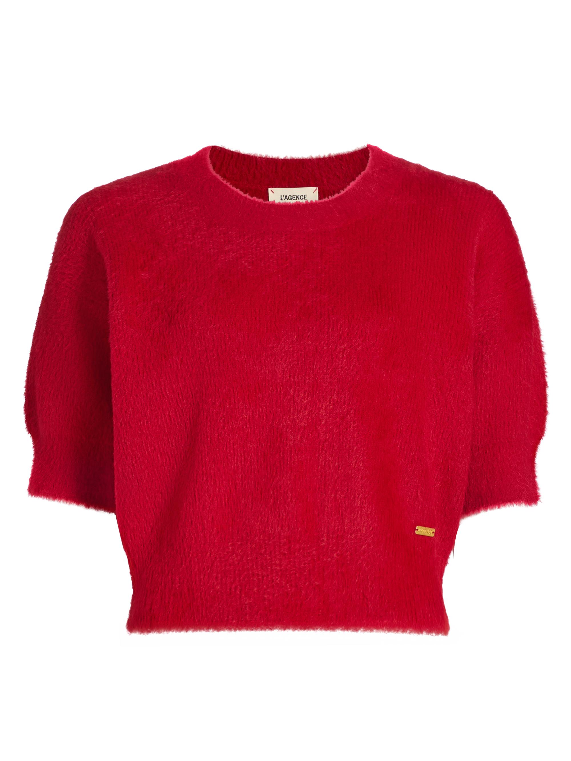 L'AGENCE Women's Guinevere Crop Fuzzy Knit Crewneck Sweater - Chili Pepper