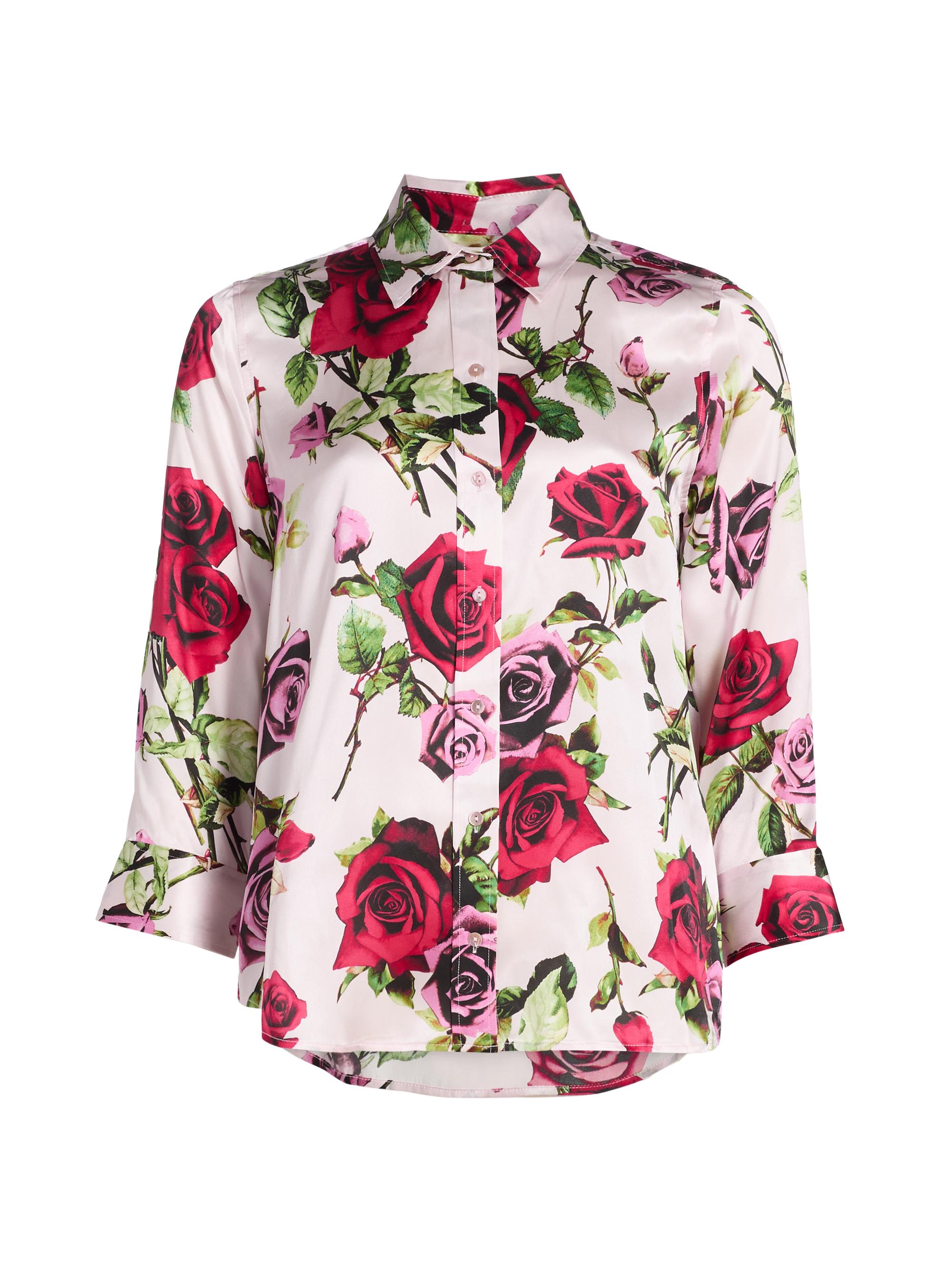 L'AGENCE Women's Dani Rose Print Silk Button-Front Shirt - Pink Multi Romantic Rose