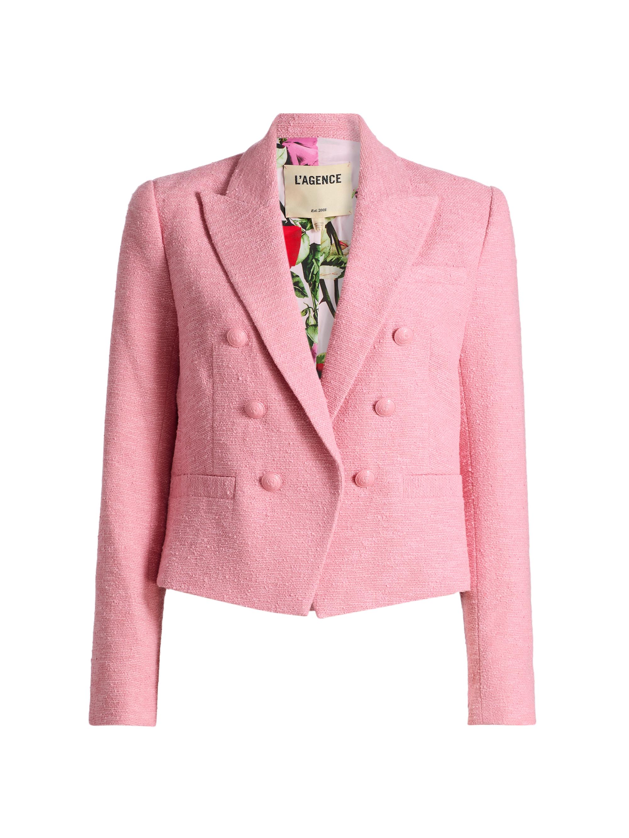 L'AGENCE Women's Brooke Double-Breasted Crop Blazer - Fondant Pink Multi Romantic