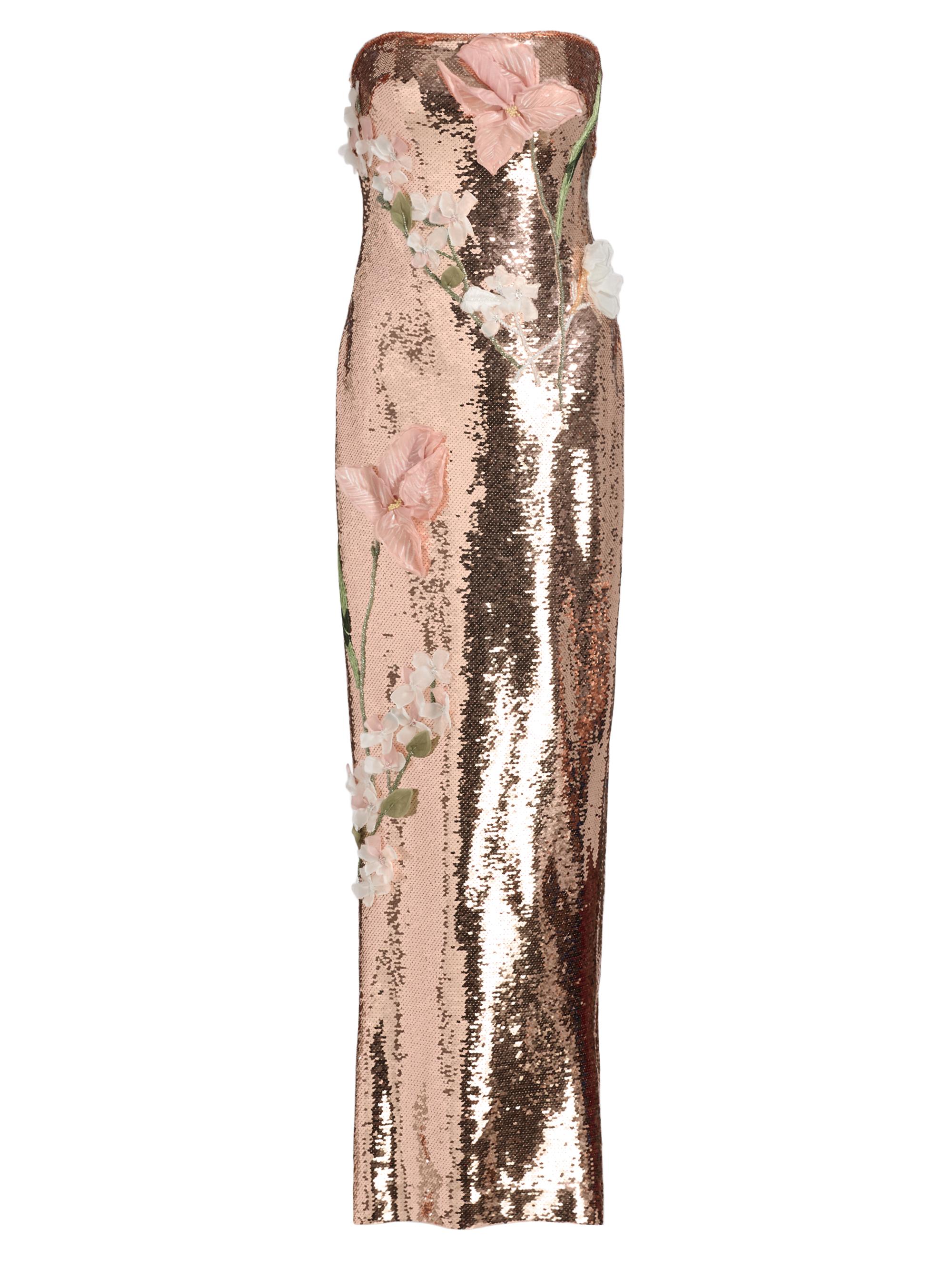 Monique Lhuillier Women's Sequined Floral Embroidered Column Gown - Rose Gold