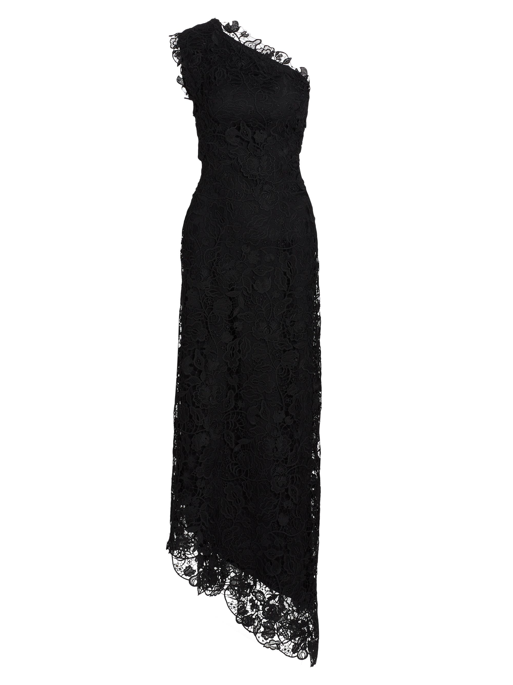 Monique Lhuillier Women's Floral Lace One-Shoulder Cocktail Dress - Noir