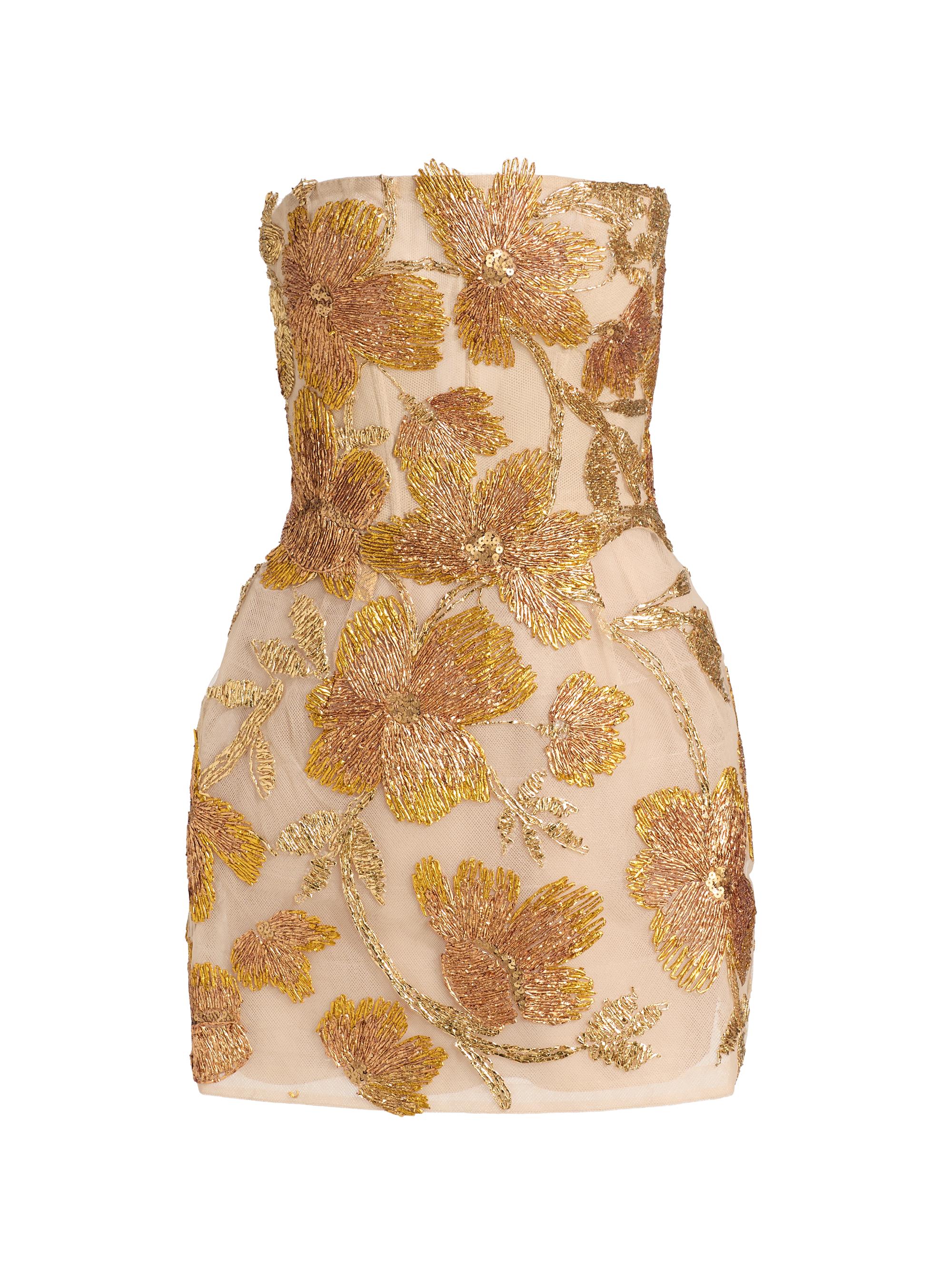 Monique Lhuillier Women's Raffia Threaded Floral Cocktail Minidress - Gold Multi