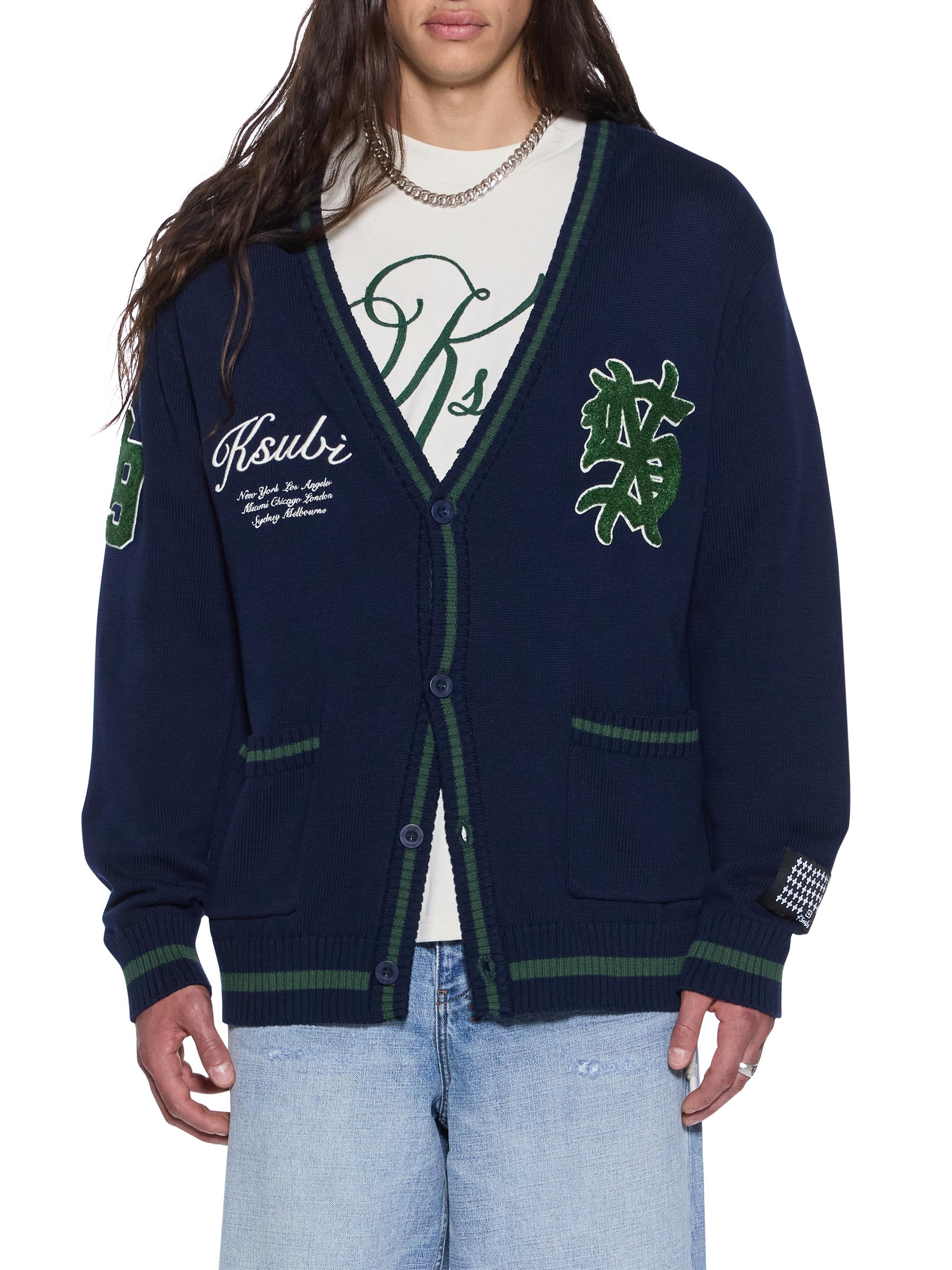 Ksubi Men's Playoff Varsity Logo-Embroidered Oversized Cardigan - Navy