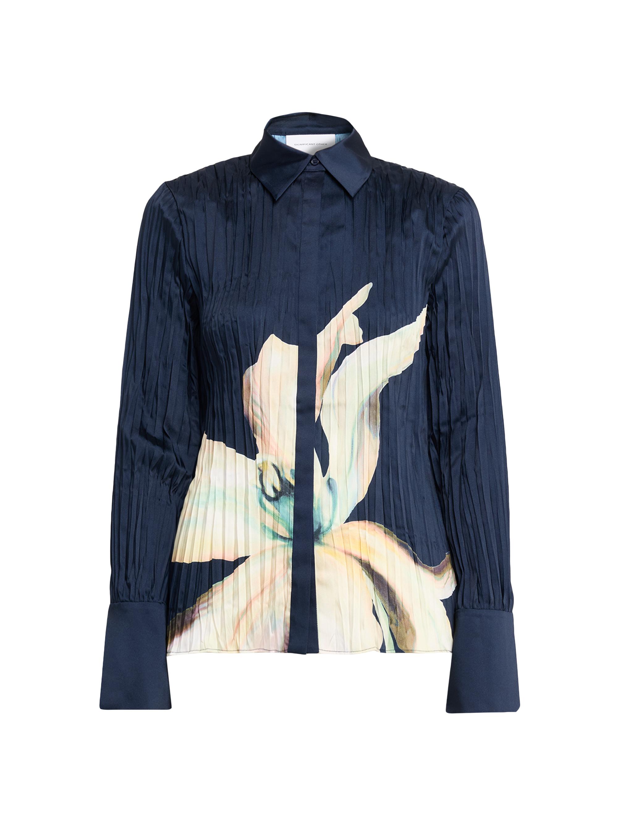 Significant Other Women's Lilian Floral Pleated Satin Shirt - Midnight