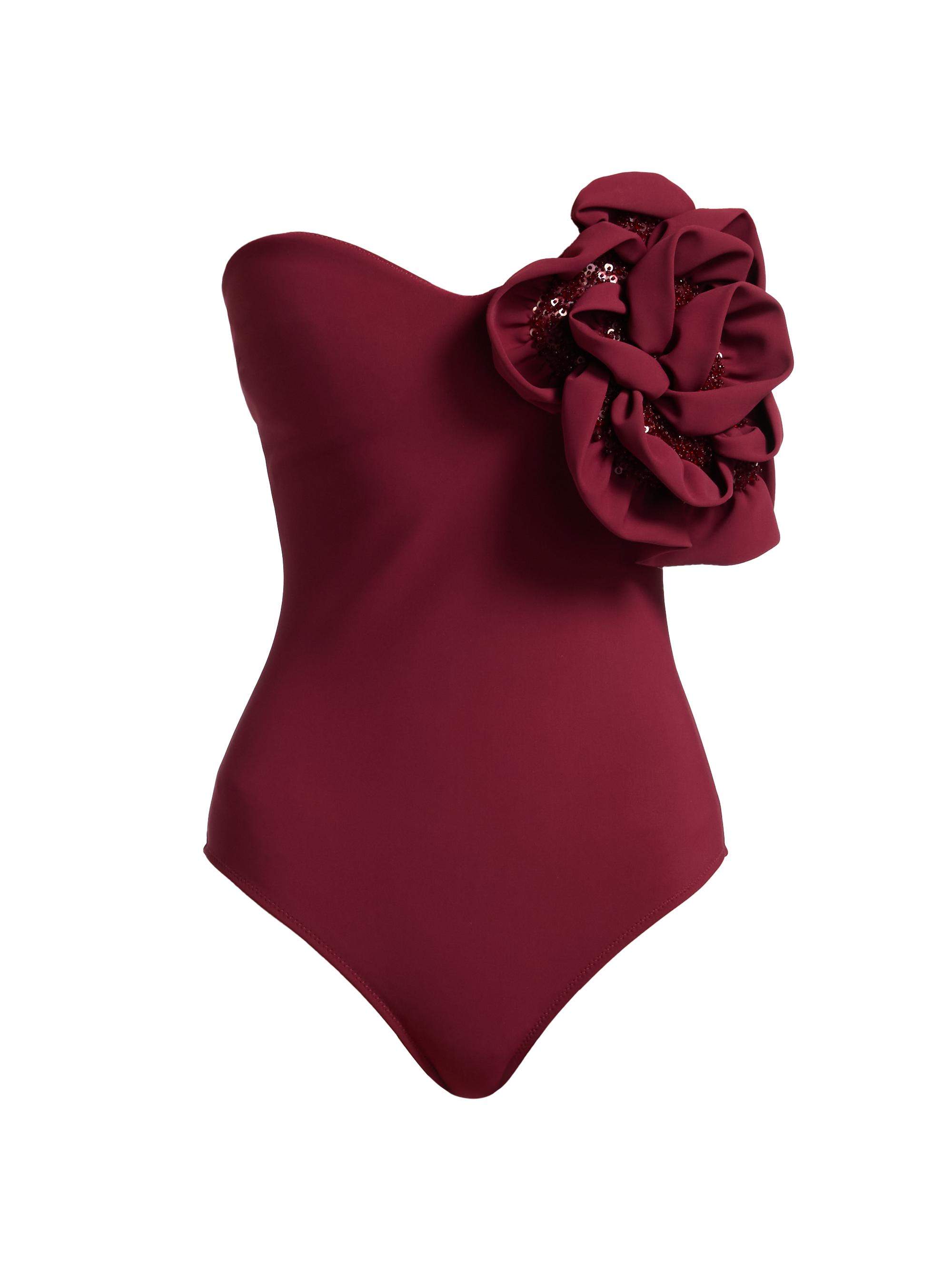 Chiara Boni La Petite Robe Women's Panai RC Sequined Rosette Strapless One-Piece Swimsuit - Mahogany