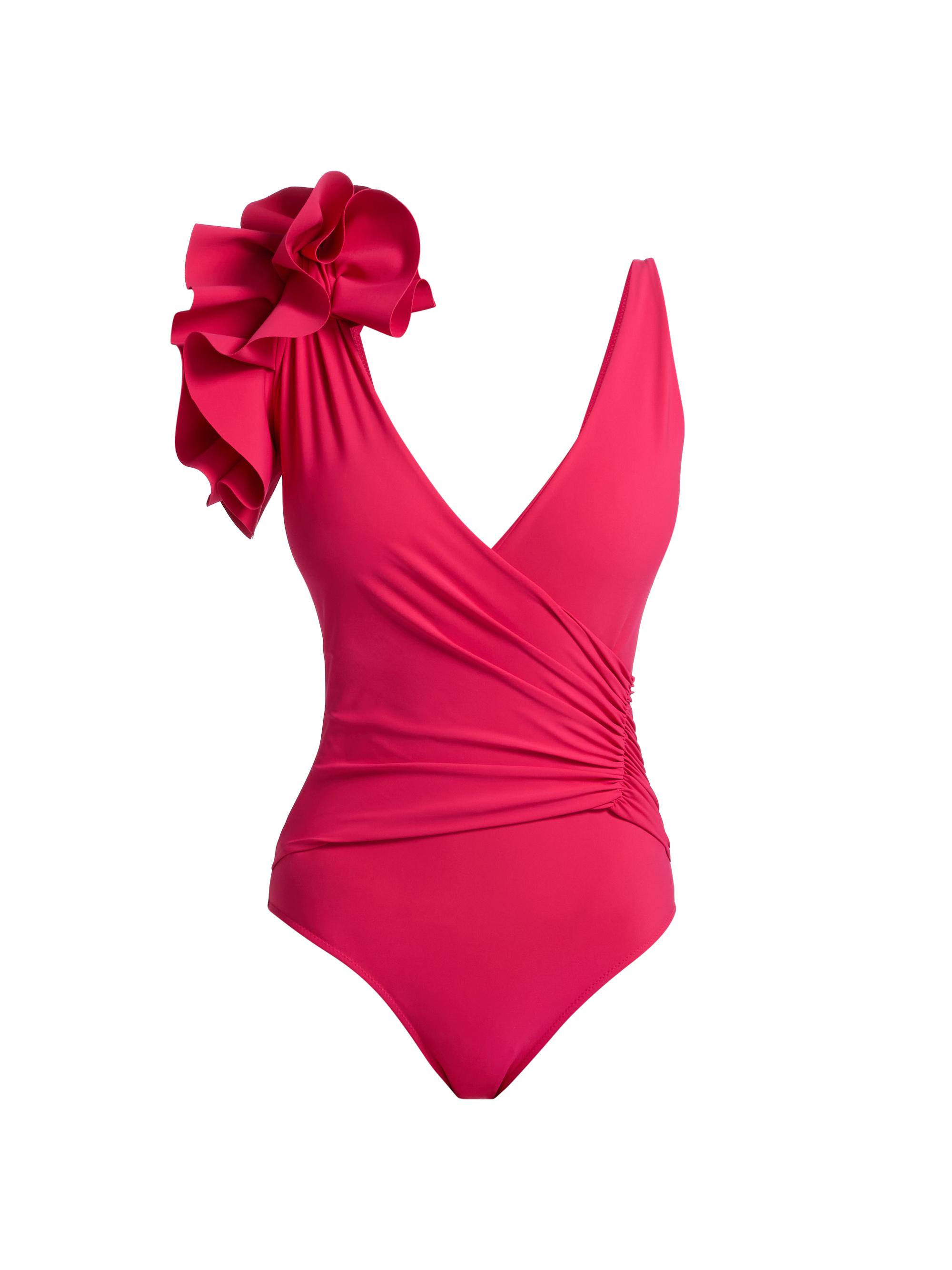 Chiara Boni La Petite Robe Women's Miana Ruffled Shoulder One-Piece Swimsuit - Pink Multi