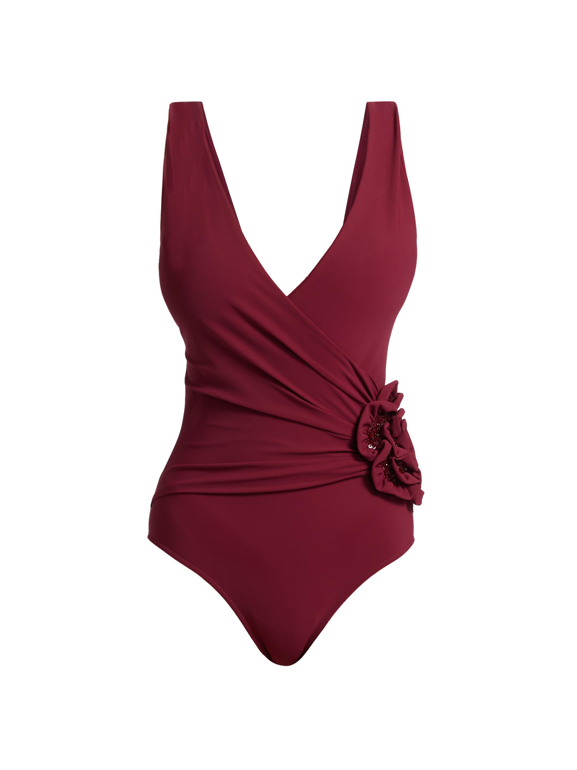 Chiara Boni La Petite Robe Women's Basia Sequin-Embellished Rosette One-Piece Swimsuit - Mahogany