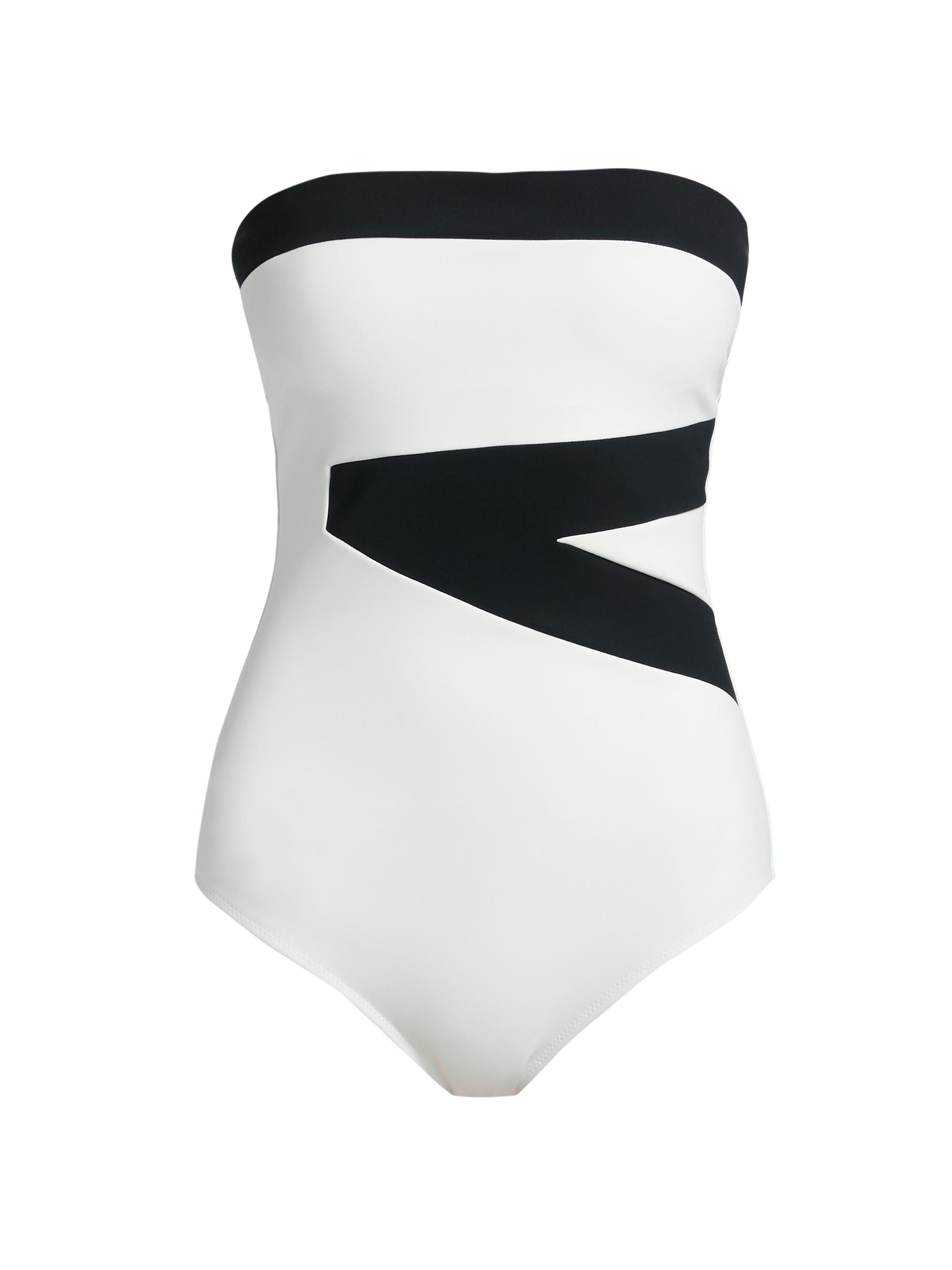 Chiara Boni La Petite Robe Women's Idalia Striped Strapless One-Piece Swimsuit - Bianco Nero