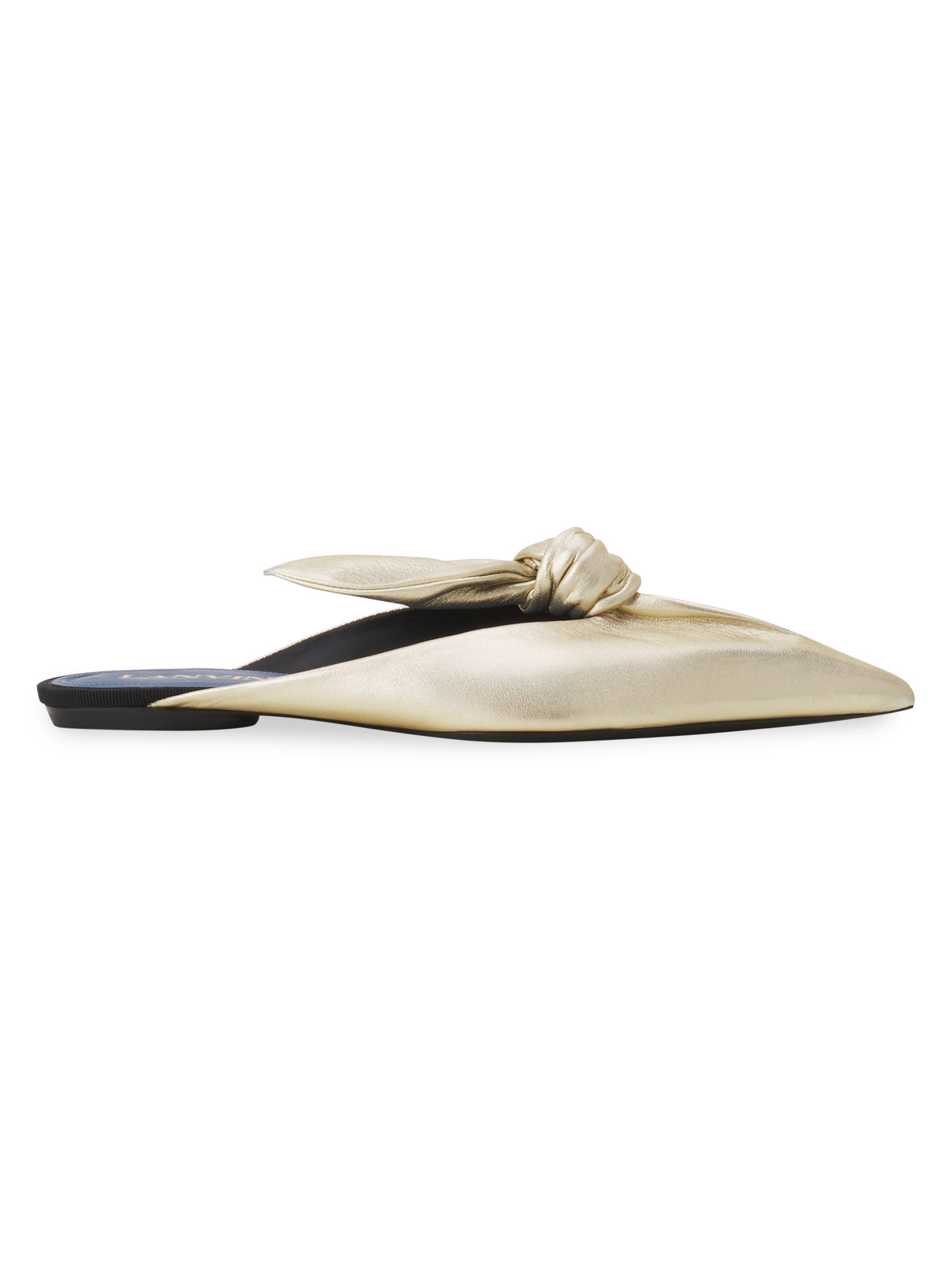 Lanvin Women's Midnight Step Bow Mules in Metallic Leather - Gold