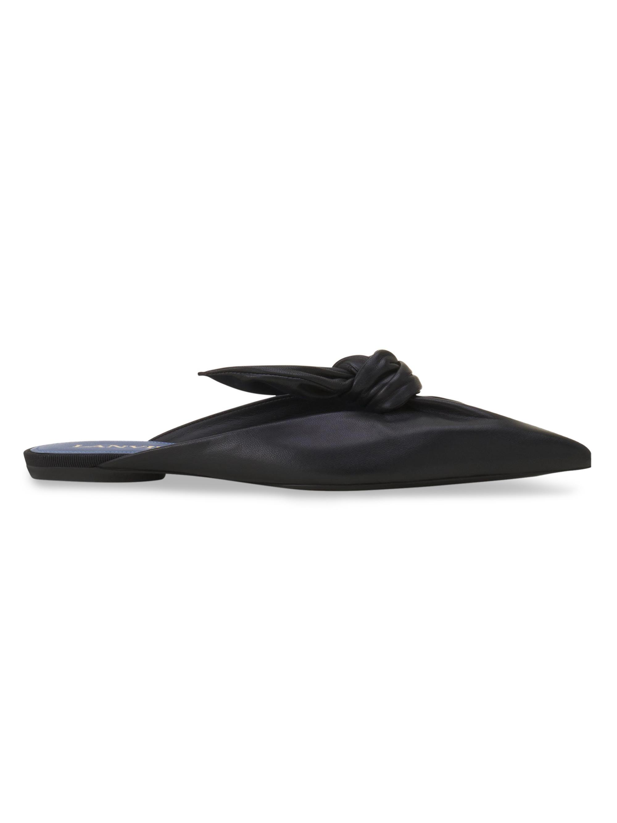 Lanvin Women's Midnight Step Leather Bow Flat Mules - Black