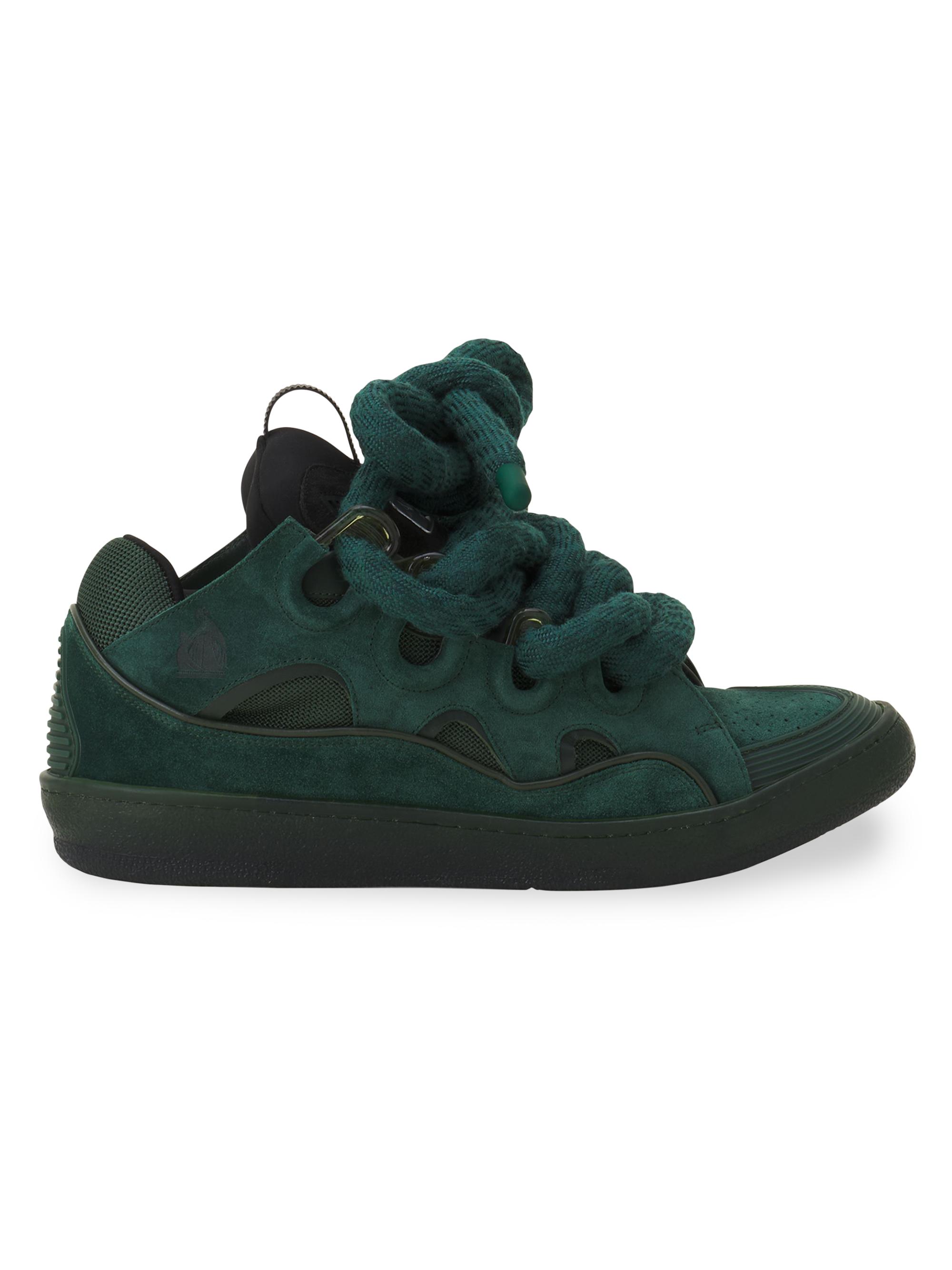 Lanvin Men's Curb Sneakers in Leather with Snake Laces - Green Black