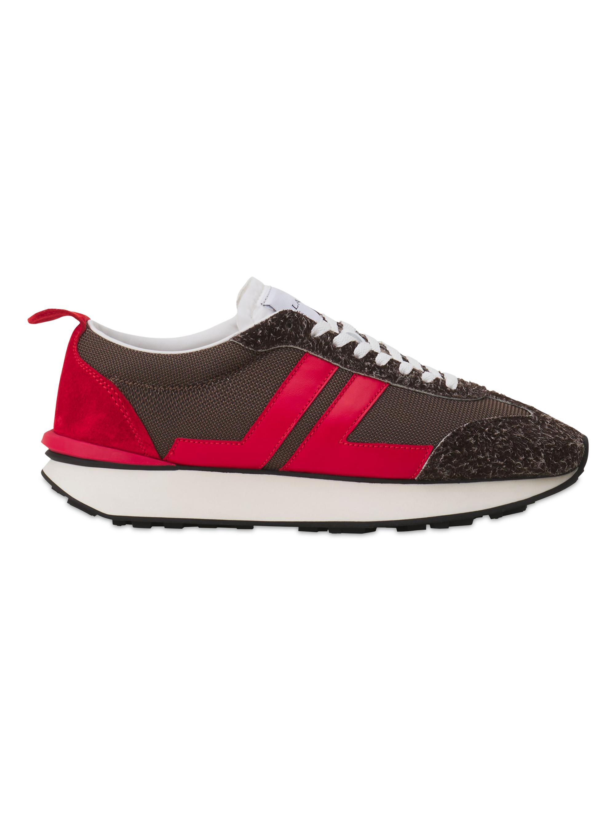 Lanvin Men's Bumpr Sneakers in Mesh And Brushed Suede - Marron Rouge