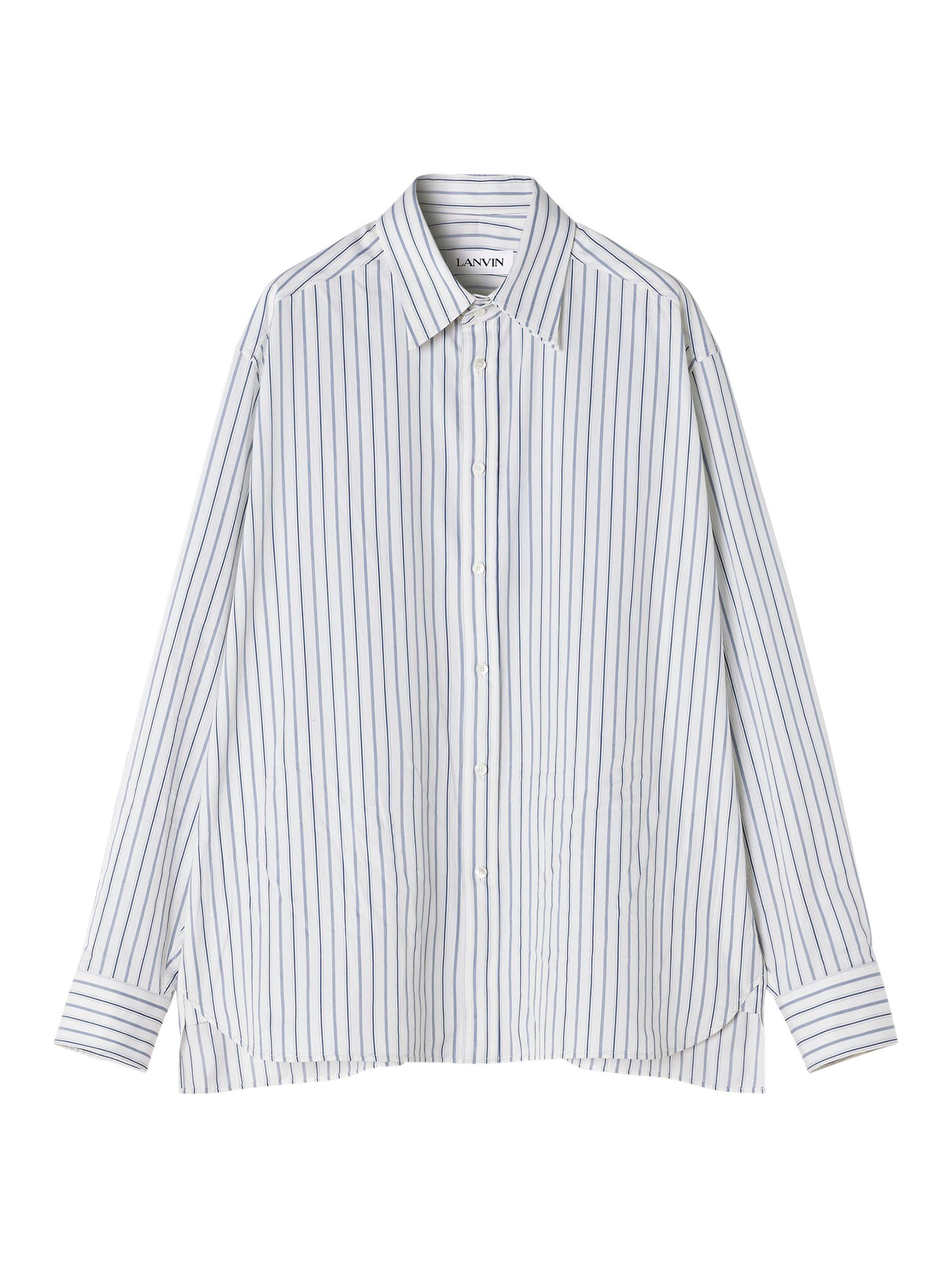 Lanvin Men's Oversized Striped Cotton Poplin Shirt - White Black Navy
