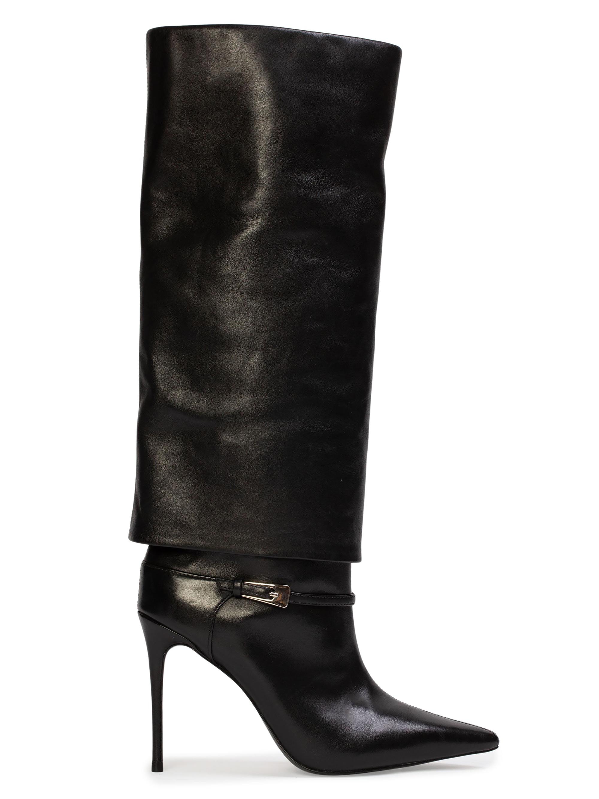 Black Suede Studio Women's Simone 100MM Leather Boots - Black Leather