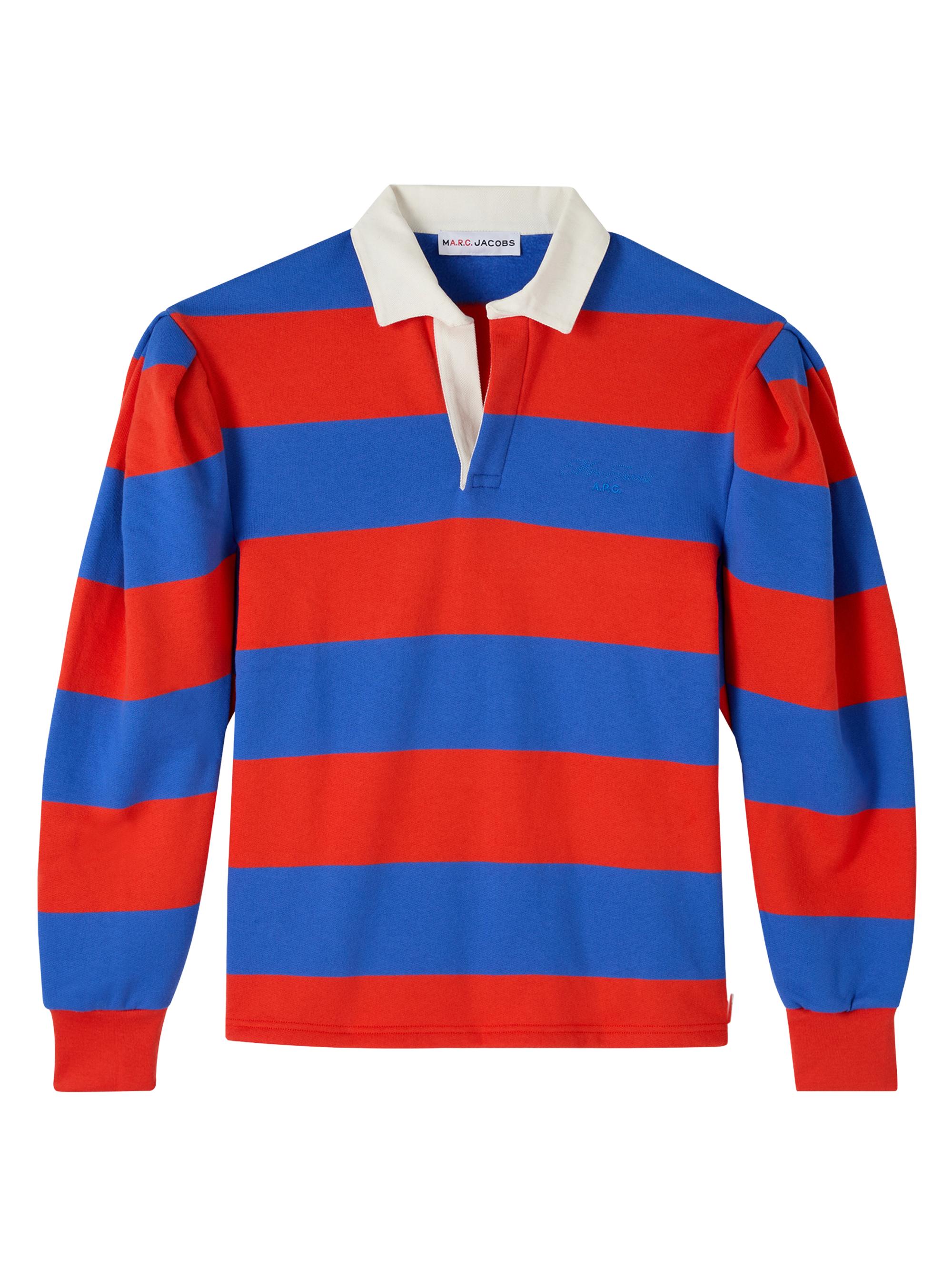 Marc Jacobs x A.P.C. Women's Striped Oversized-Fit Polo Shirt - Blue Red