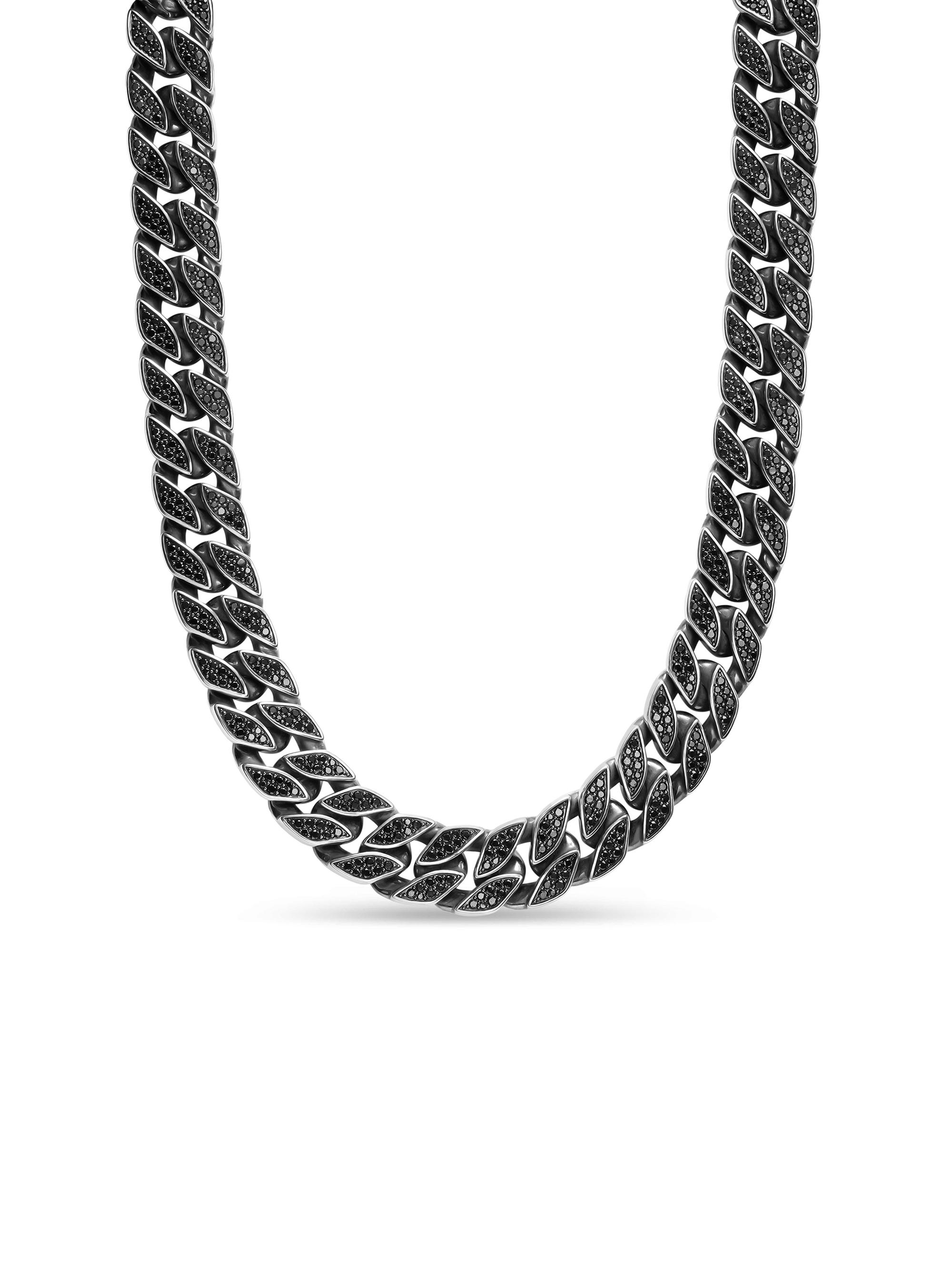 David Yurman Men's Curb Chain Necklace in Sterling Silver - Black Diamond
