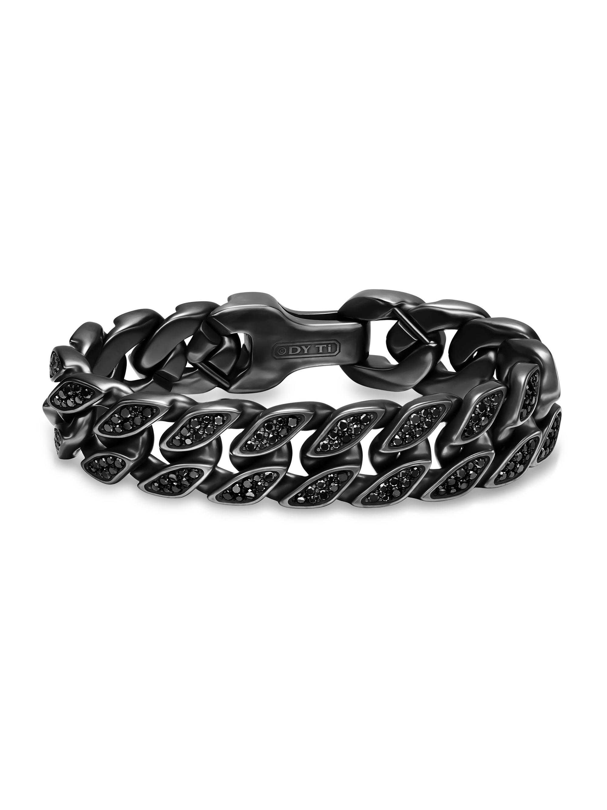 David Yurman Men's Curb Chain Bracelet in Black Titanium - Black Diamond