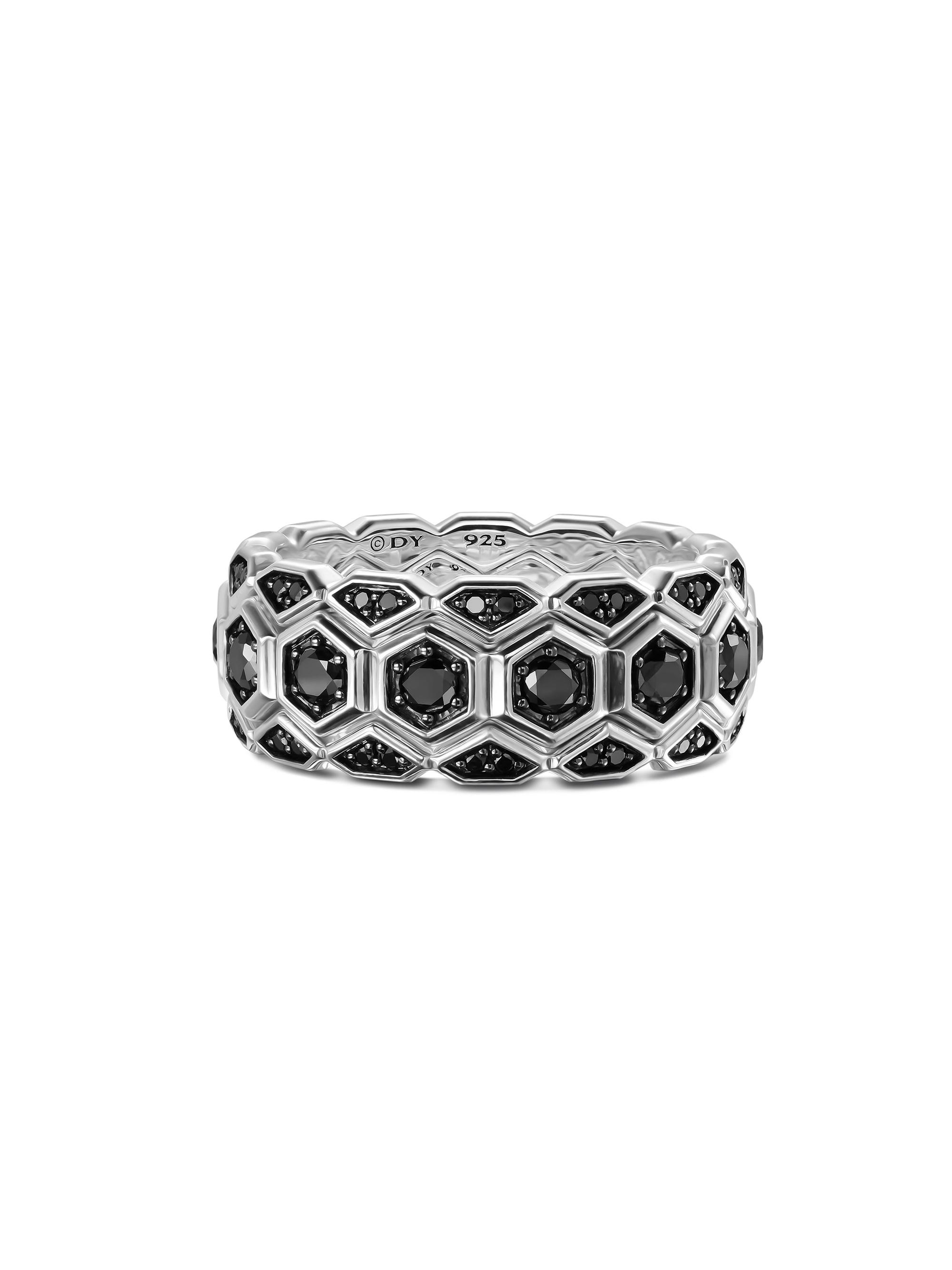 David Yurman Men's Hex Stack Ring in Sterling Silver - Black Diamond