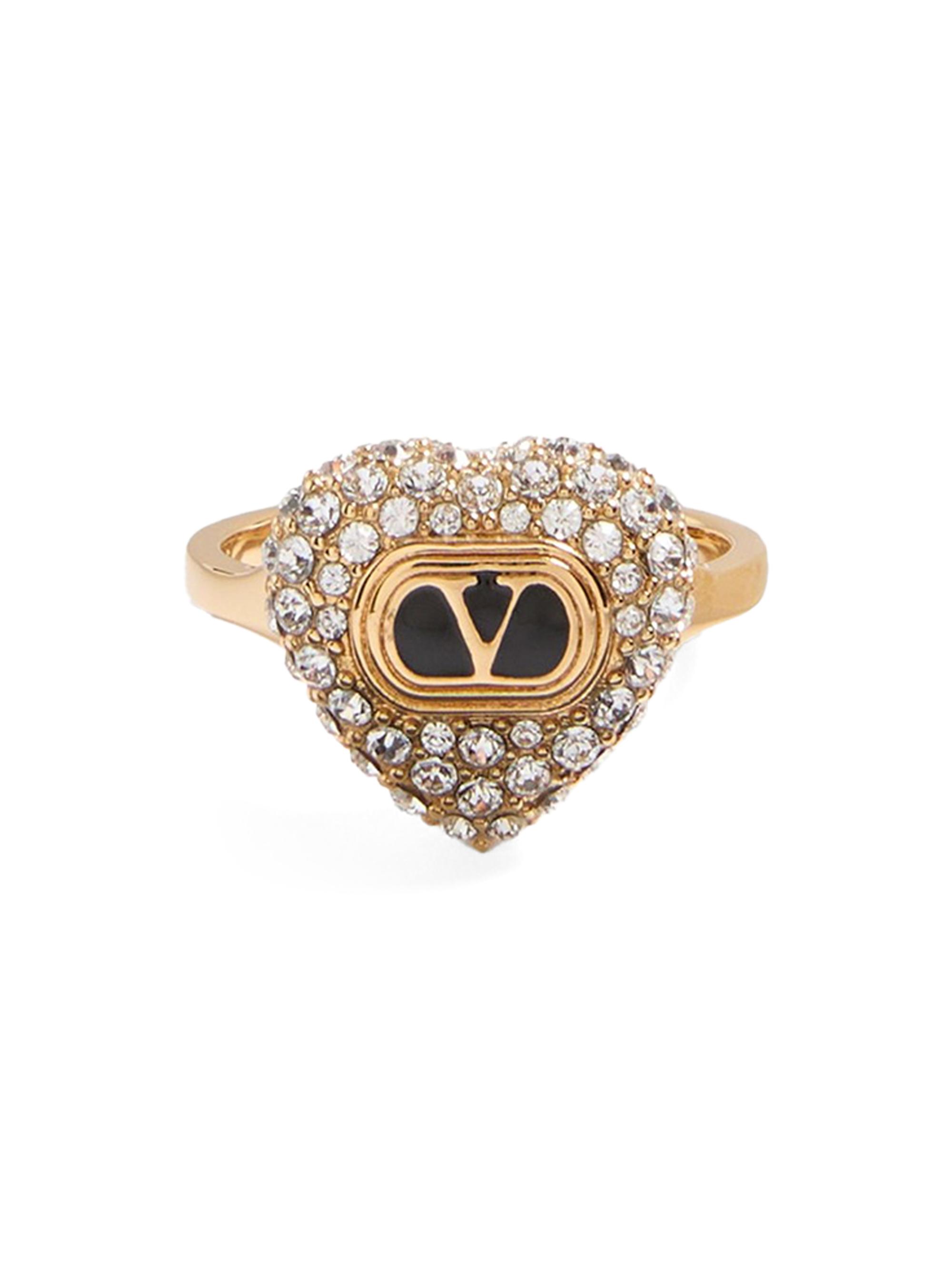 Valentino Garavani Women's Coeur Royal Ring in Metal, Enamel and Swarovski Crystals - Gold Crystal