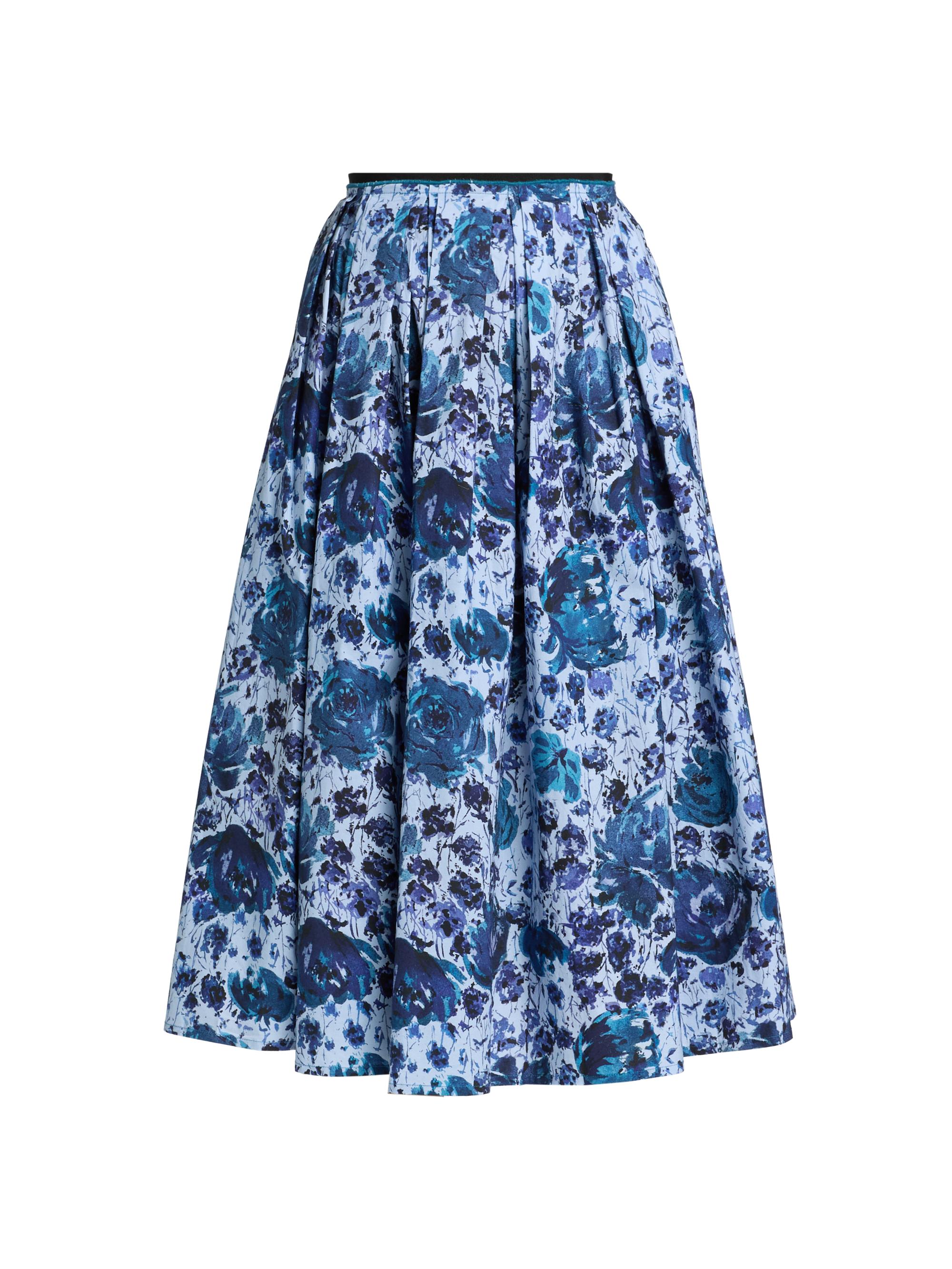 Prabal Gurung Women's Pleated Floral Cotton-Blend Midi-Skirt - Blue Multi