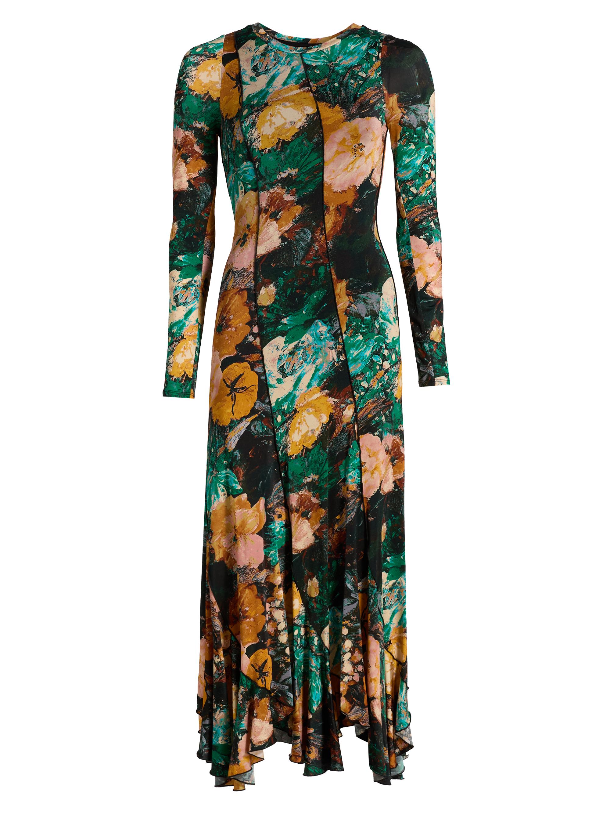 Prabal Gurung Women's Floral Stretch-Jersey Diagonal-Seamed Midi-Dress - Green Yellow Multi