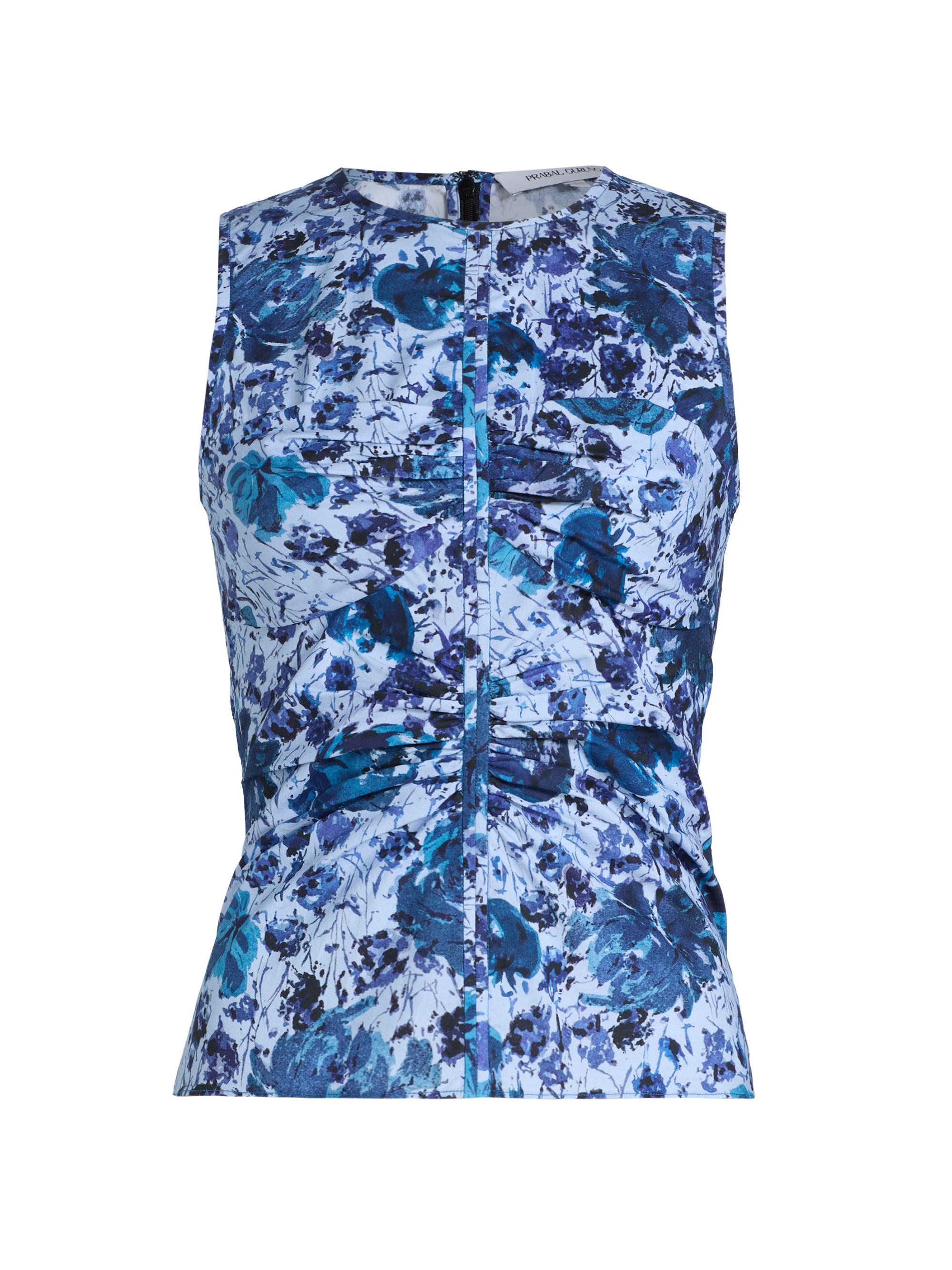 Prabal Gurung Women's Floral Cotton-Blend Ruched Top - Blue Multi