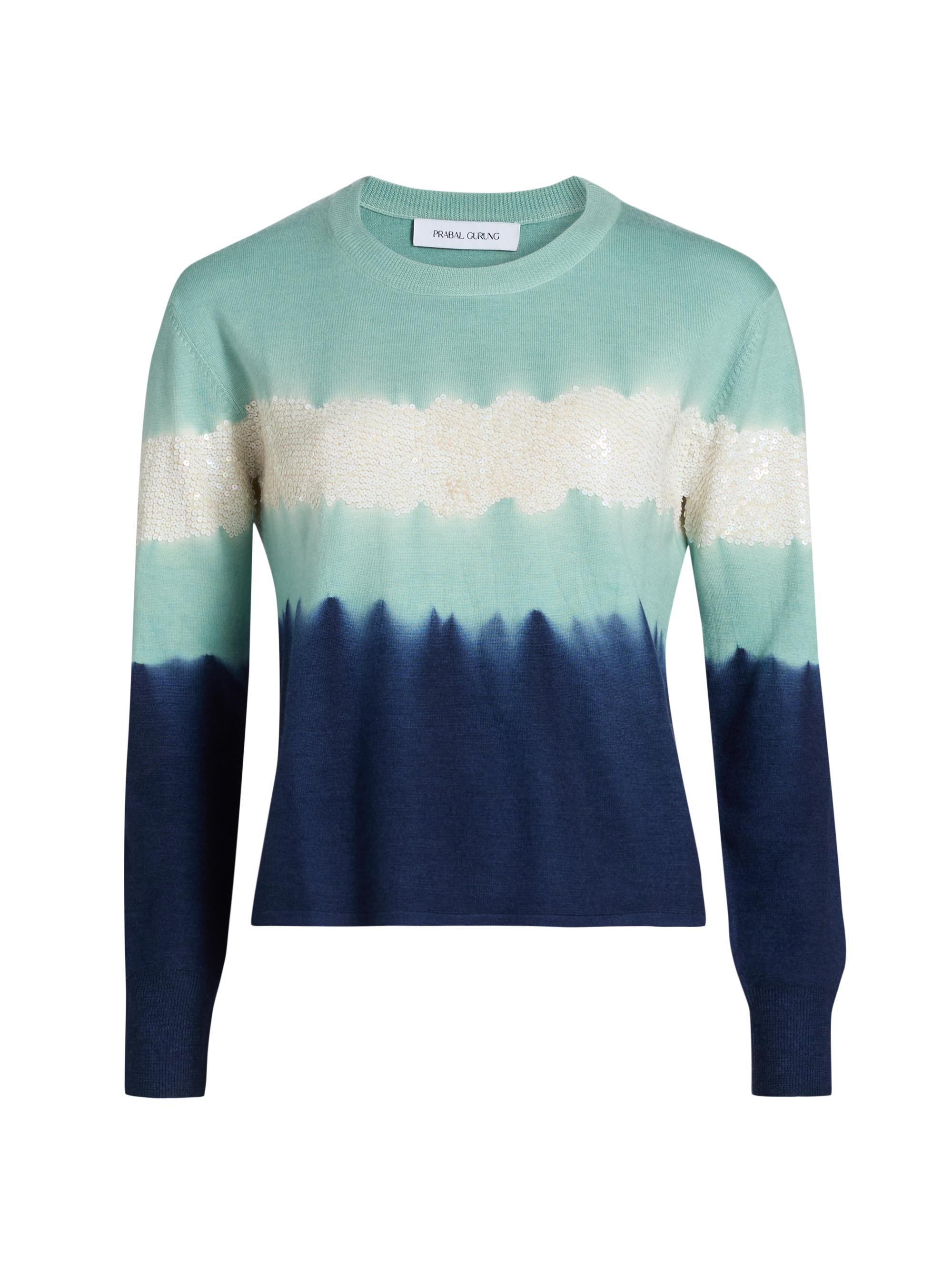 Prabal Gurung Women's Sequined Striped Wool-Blend Sweater - Navy White Blue