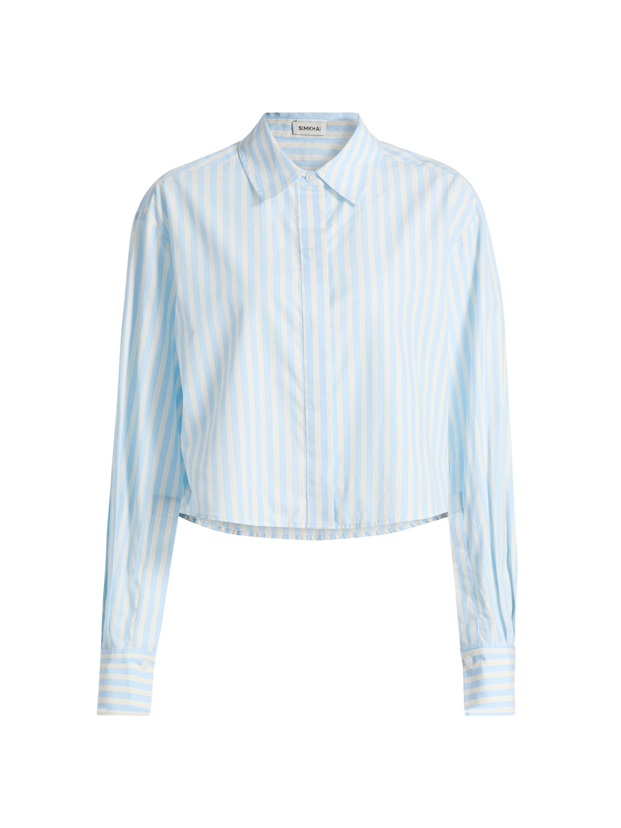 SIMKHAI Women's Renata Striped Cotton Crop Shirt - Hydrangea Blue Stripe