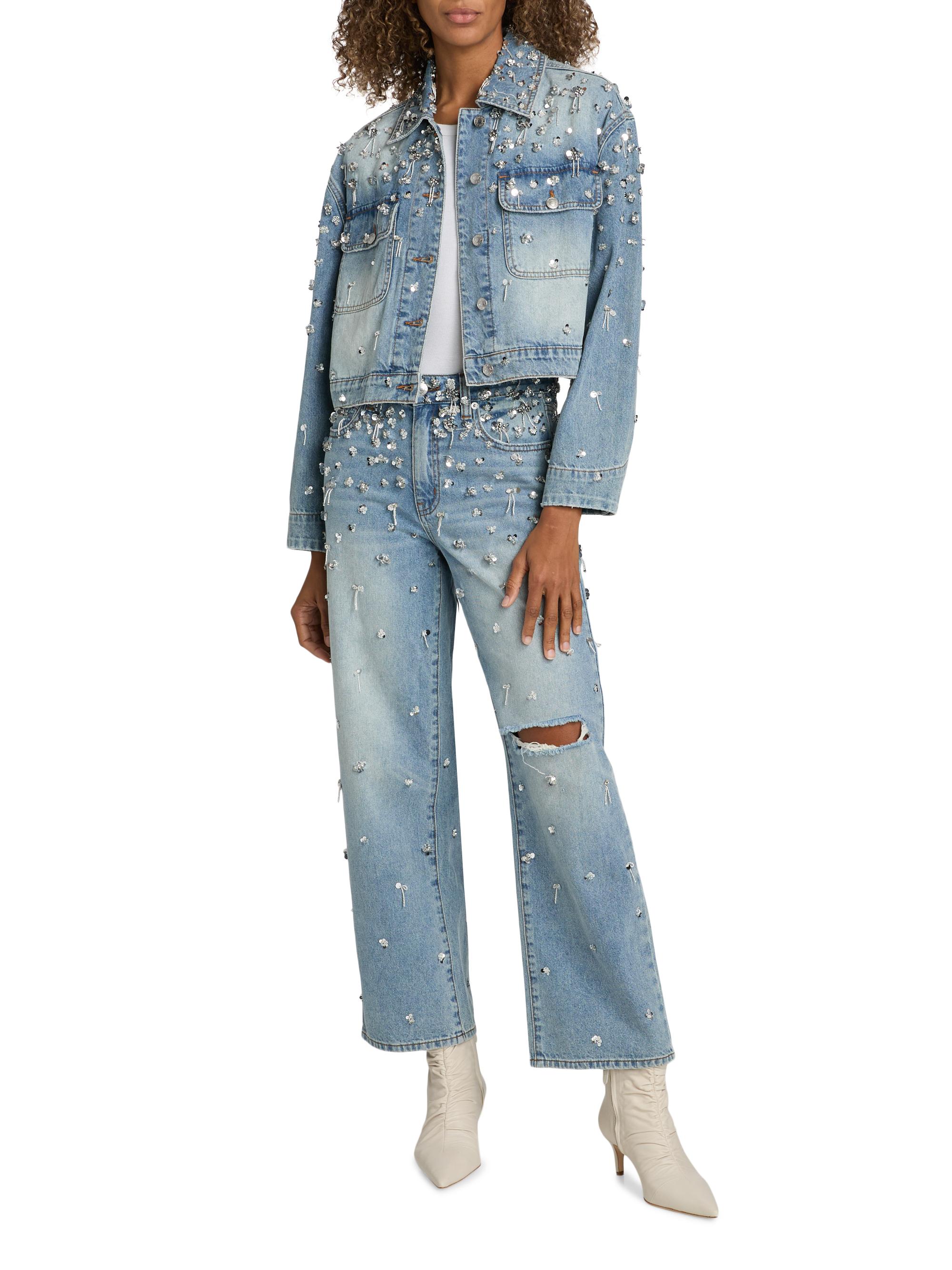 SIMKHAI Zealand Sequined Stretch-Cotton Jeans | Saks Fifth Avenue