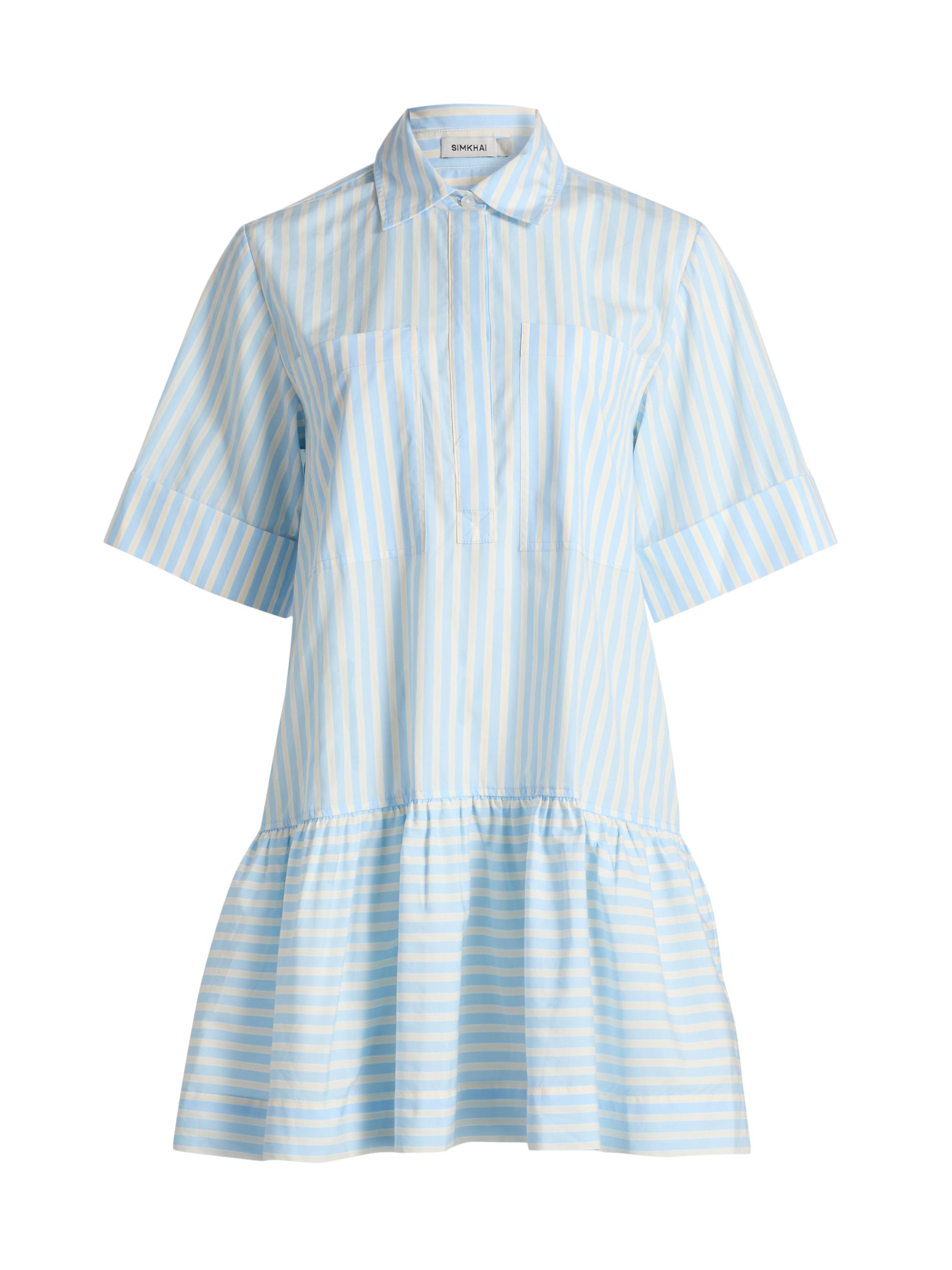 SIMKHAI Women's Cris Striped Drop-Waist Shirtdress - Hydrangea Blue Stripe