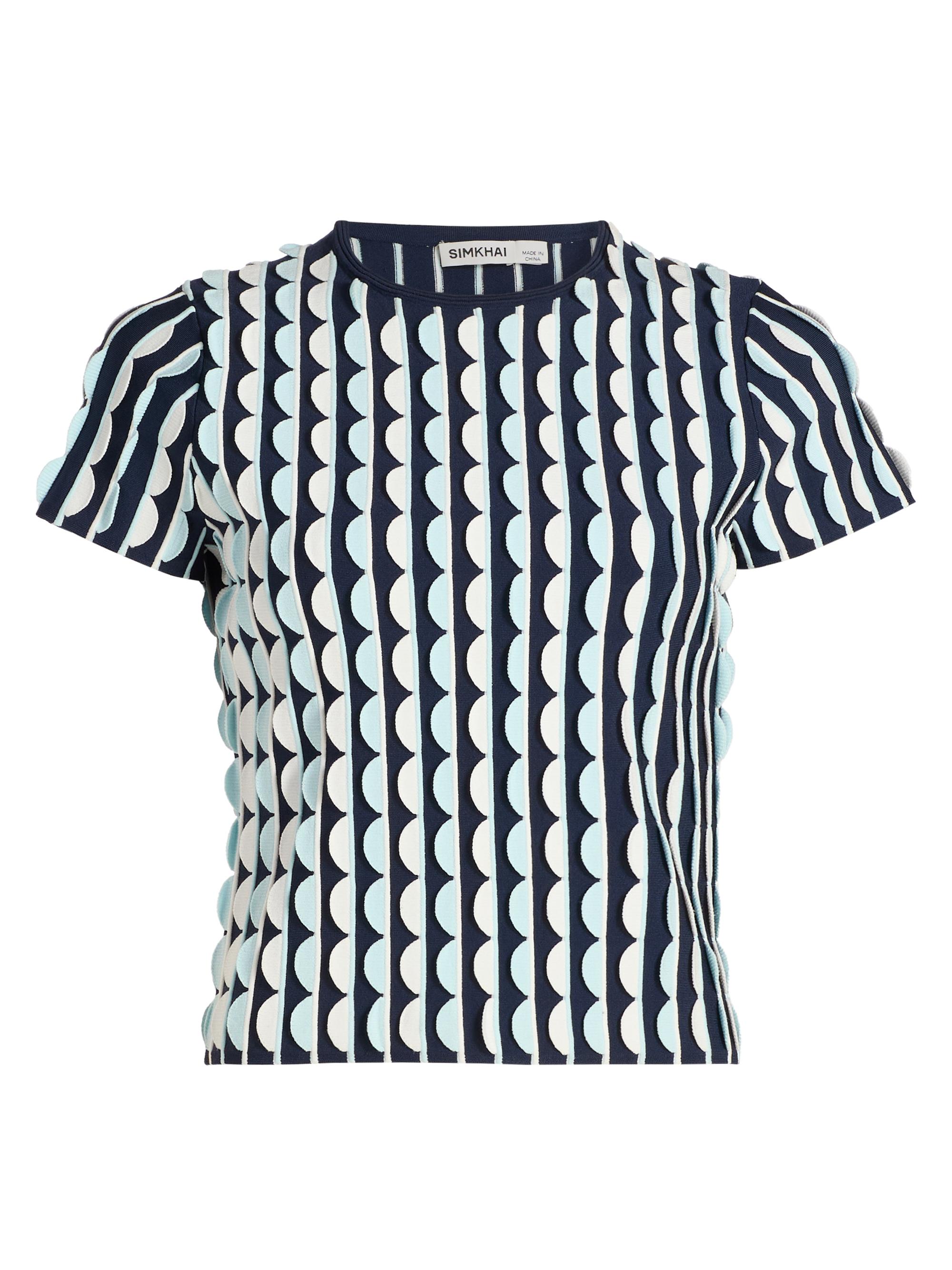 SIMKHAI Women's Kendra Scalloped Short-Sleeve Top - Sky Multi