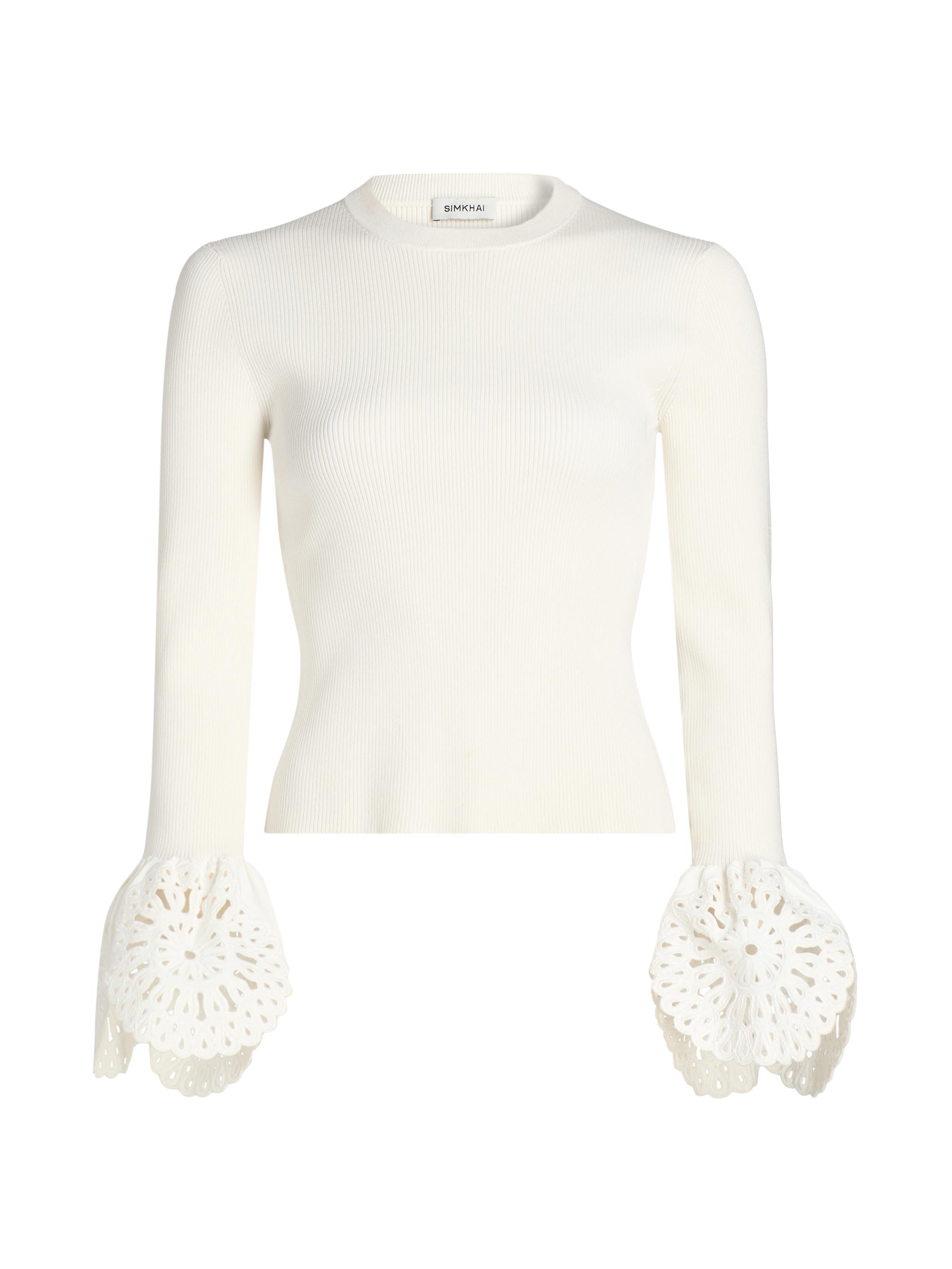 SIMKHAI Elyse Crochet-Trim Sweater | Saks Fifth Avenue