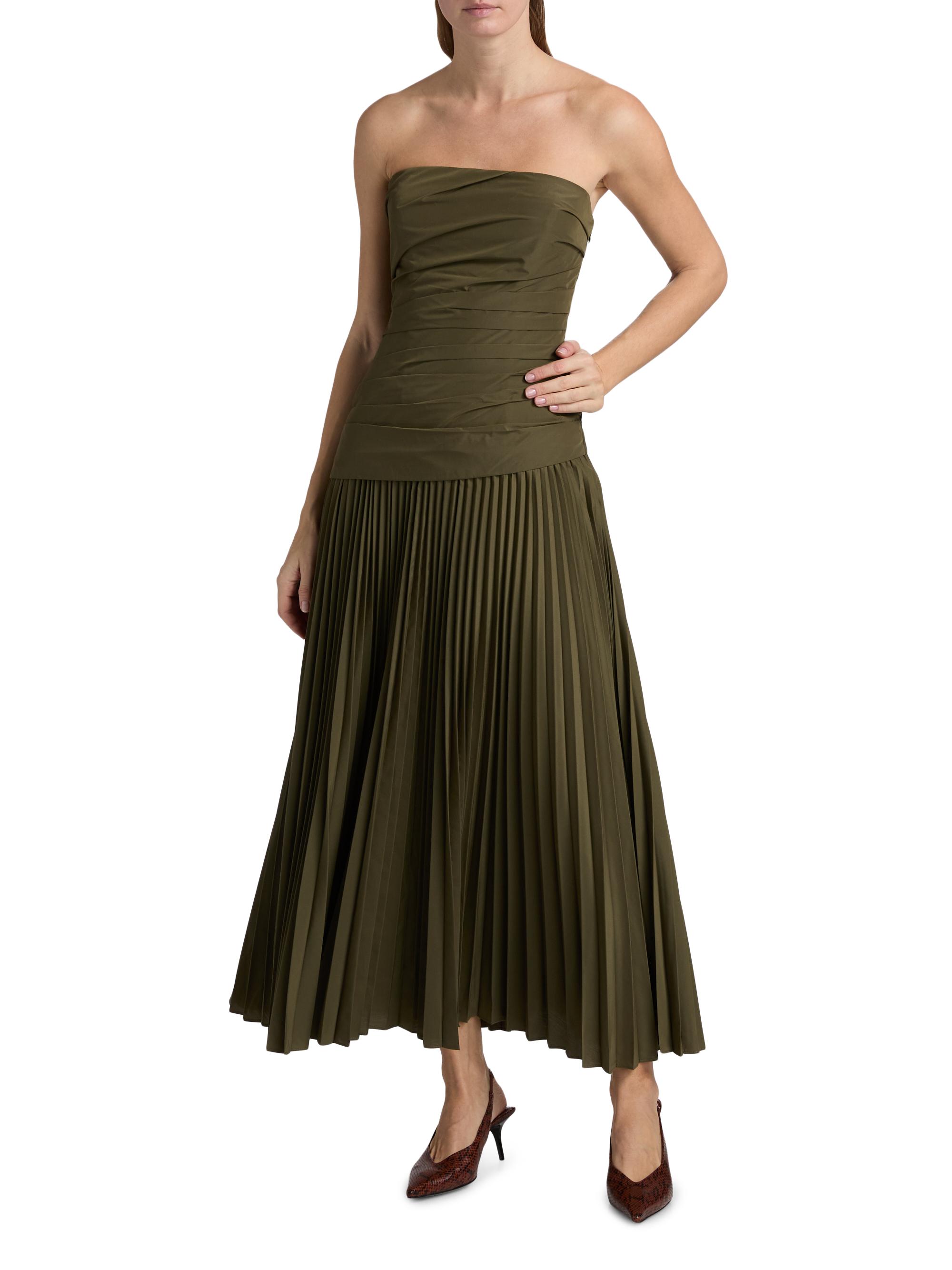 knee length dresses for ladies Arie Pleated Poplin Strapless Bustier Midi Dress