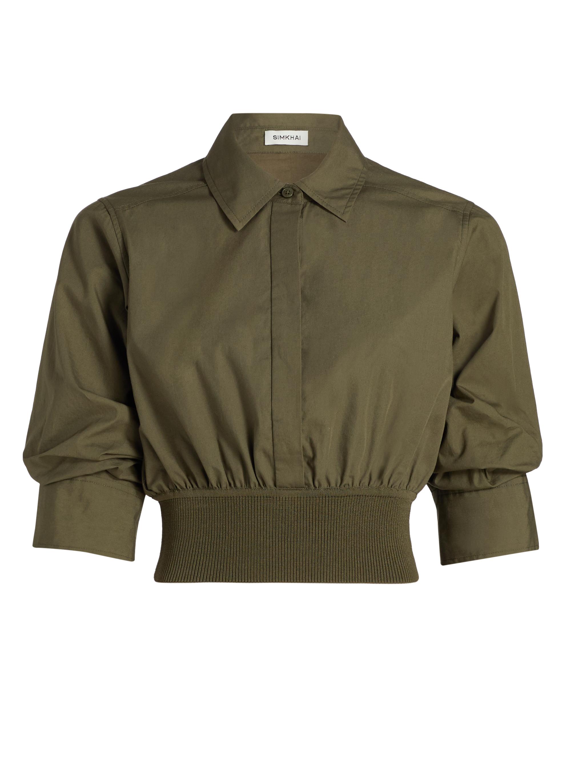 SIMKHAI Women's Stiles Cotton Crop Shirt - Fern