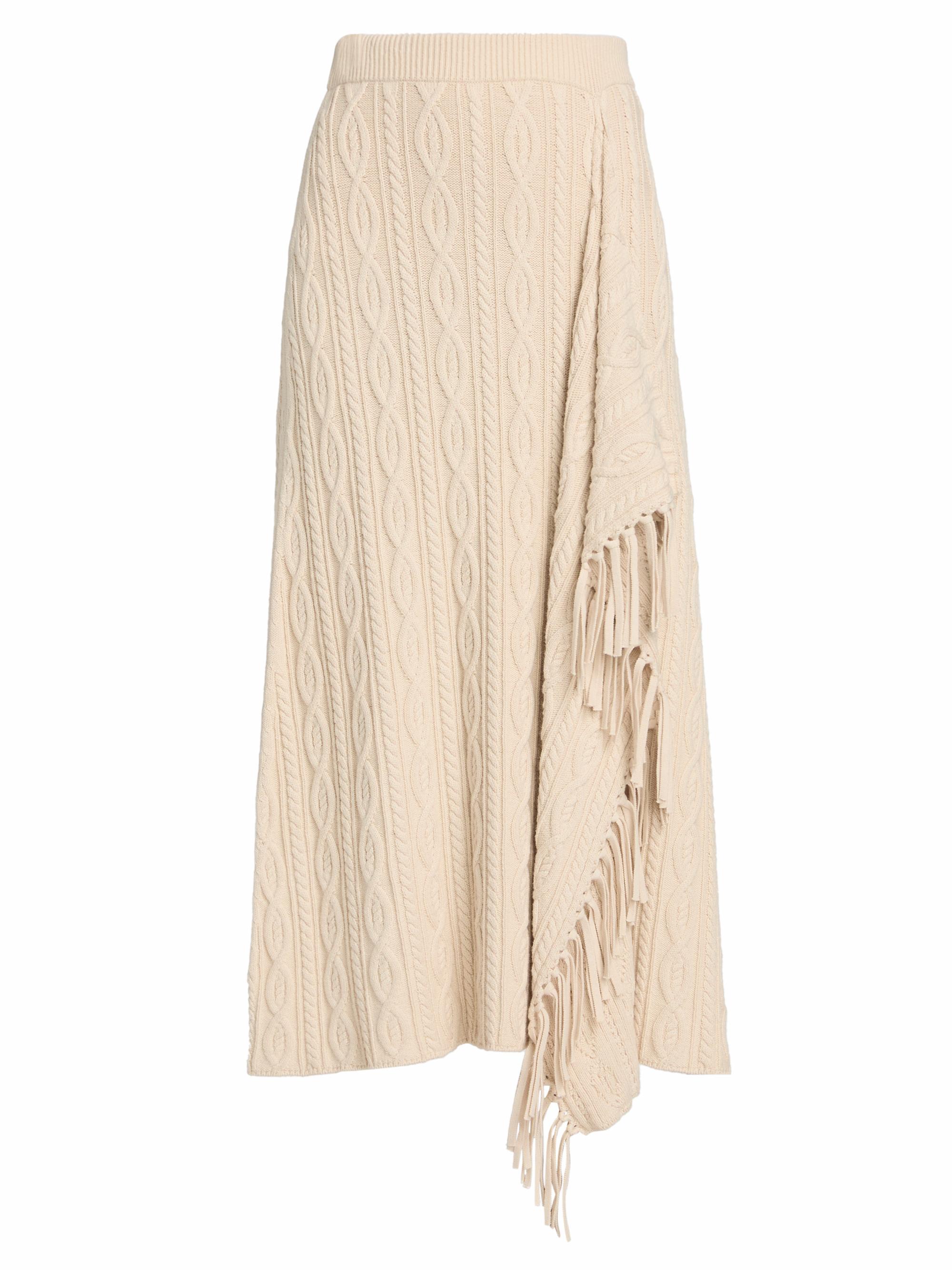 SIMKHAI Women's Kara Fringed Cotton-Blend Cable-Knit Midi-Skirt - Sand