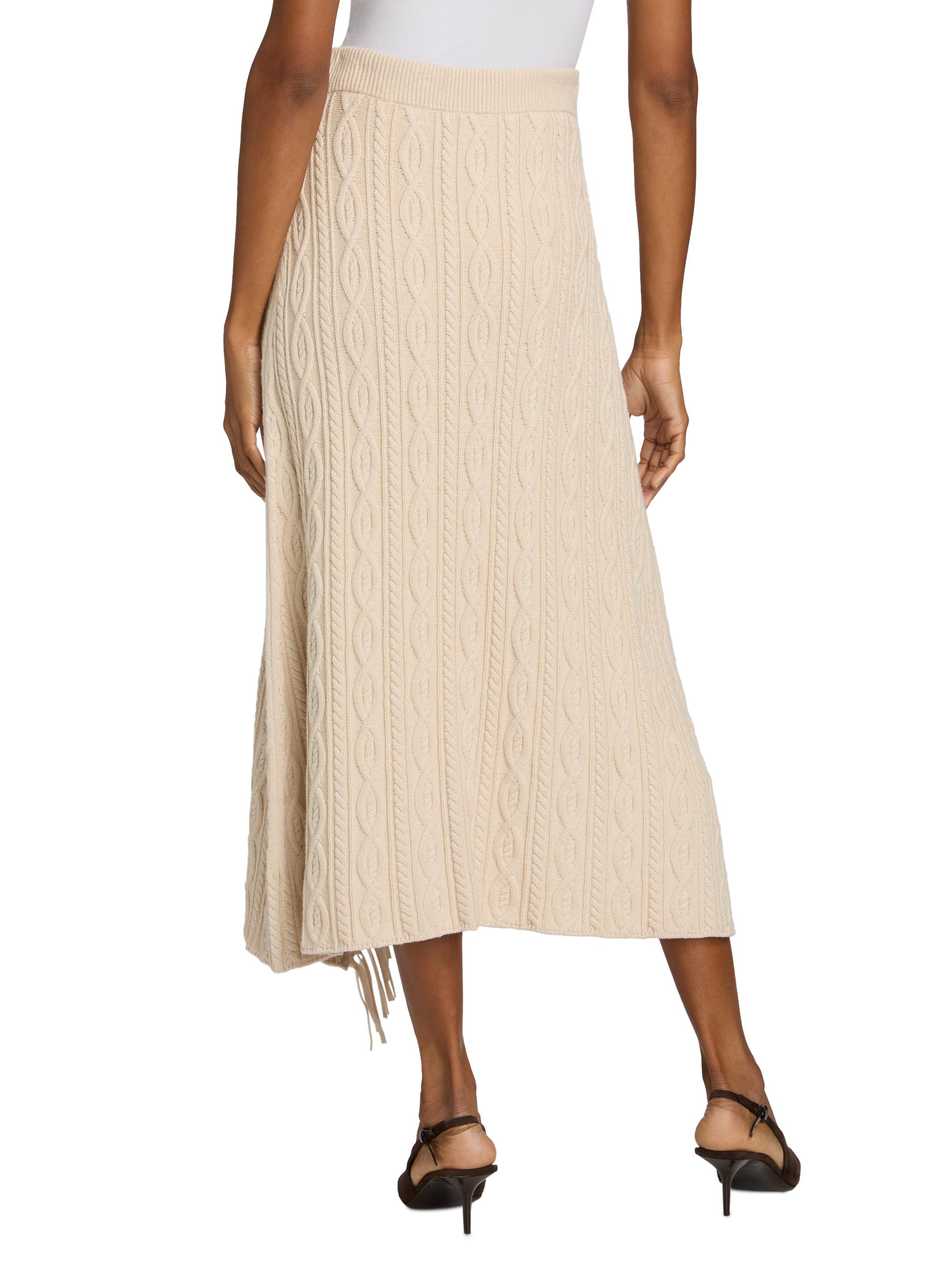 SIMKHAI Kara Fringed Cotton-Blend Cable-Knit Midi-Skirt | Saks