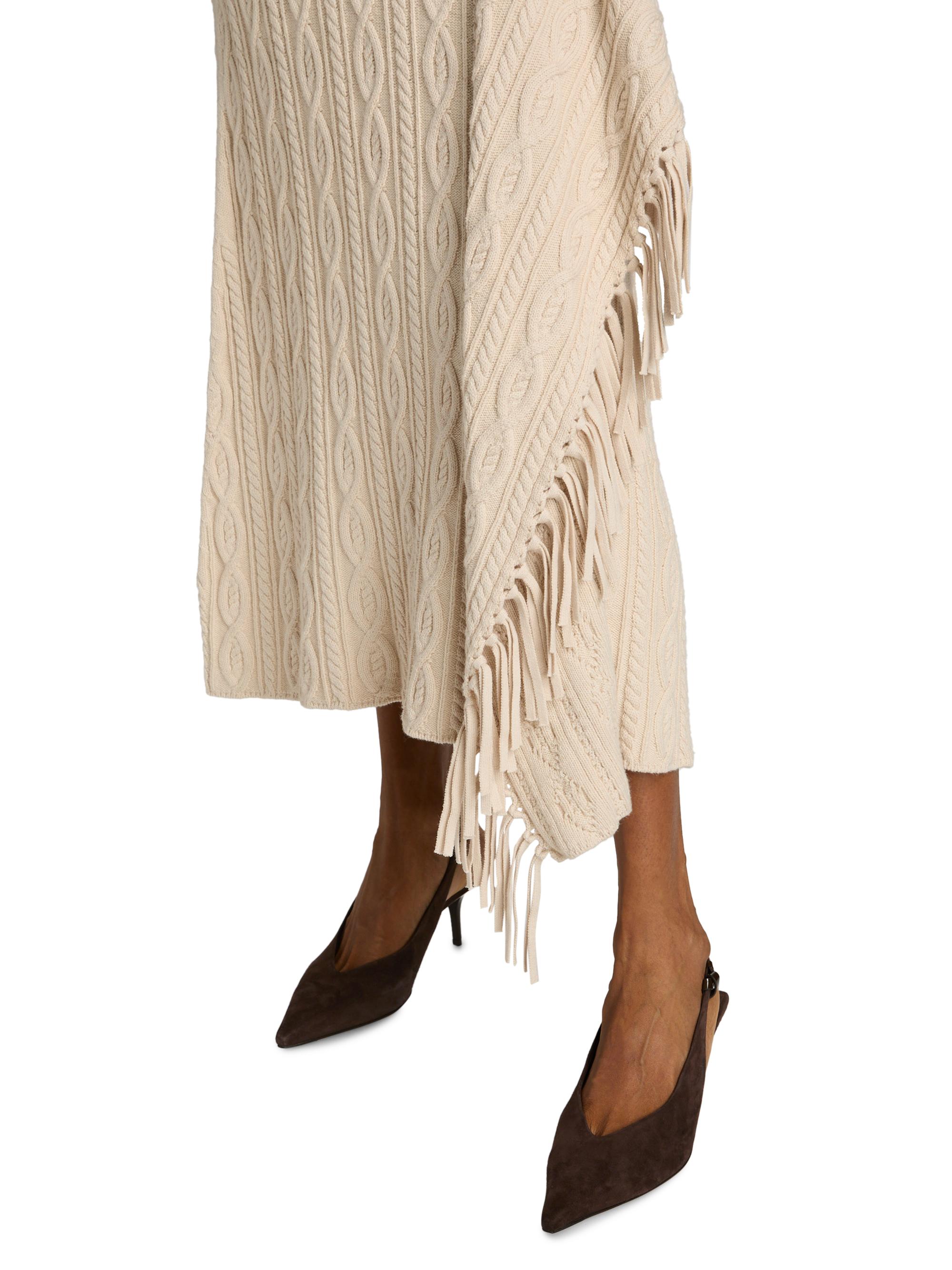SIMKHAI Kara Fringed Cotton-Blend Cable-Knit Midi-Skirt | Saks