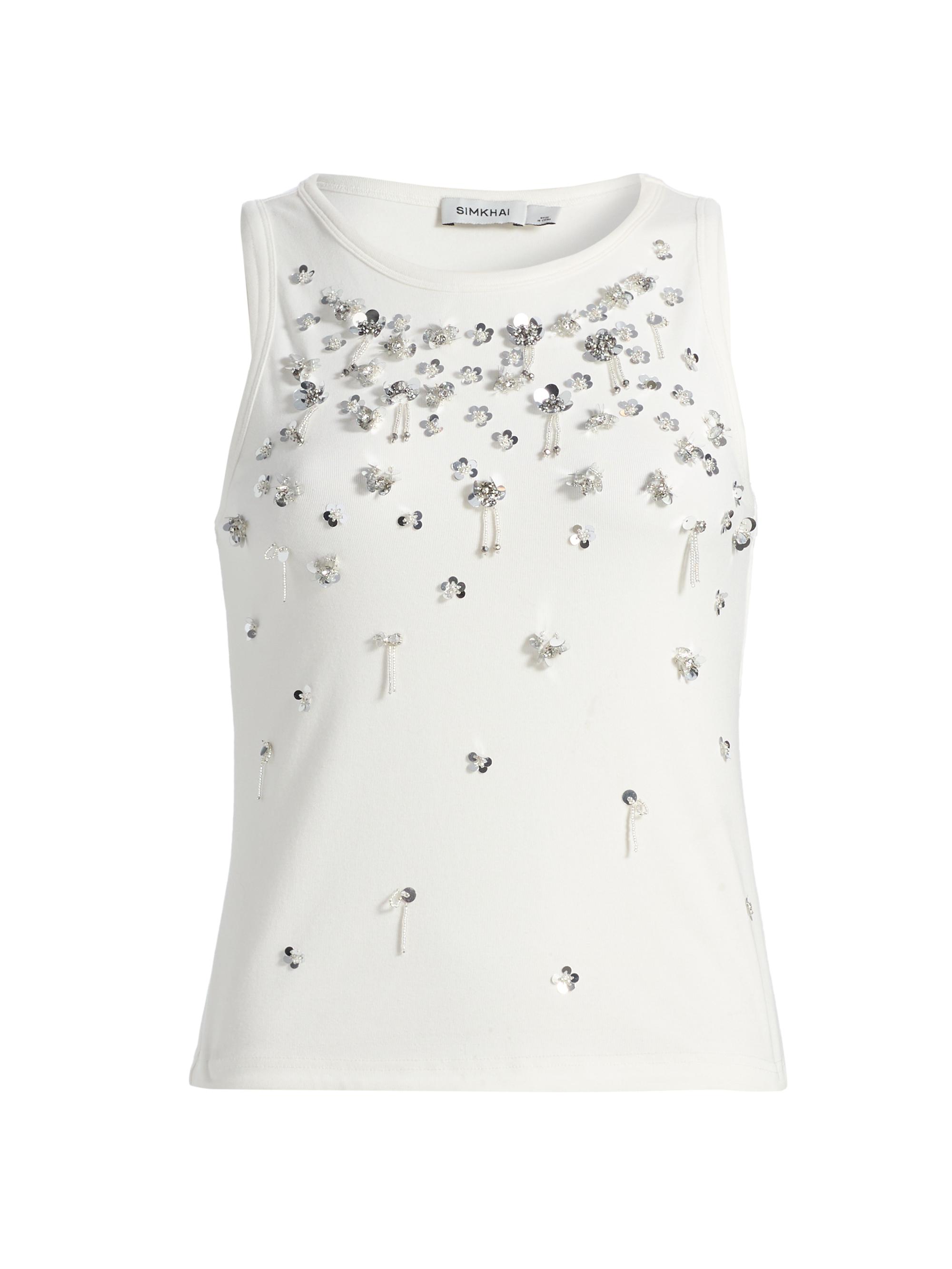 SIMKHAI Women's Alistair Embellished Crewneck Tank - White